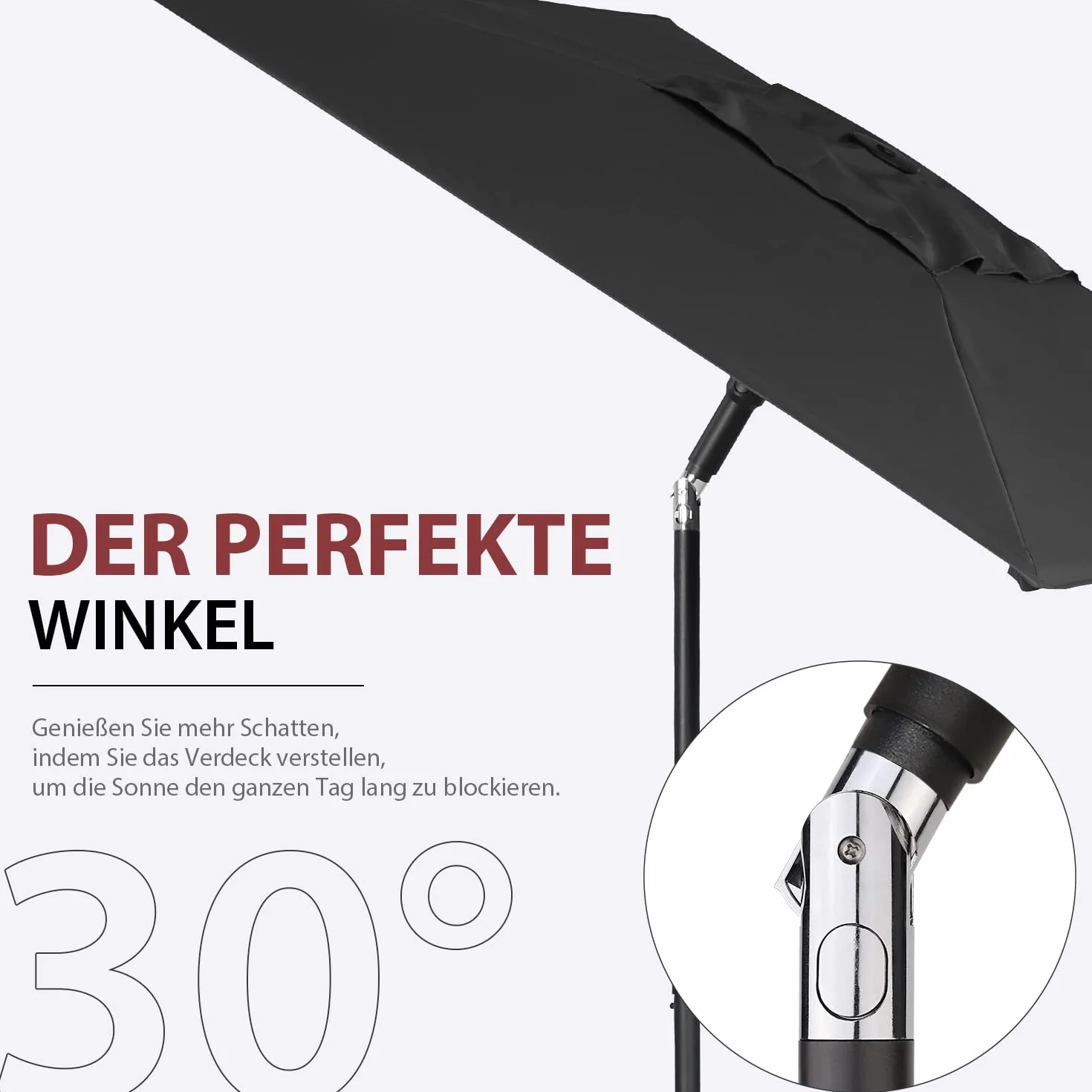 Sekey® Parasol przeciwsłoneczny na balkon, taras i do ogrodu, odporny na wiatr, przechylany, szary, UPF 50+, prostokątny, 180 x 130 cm