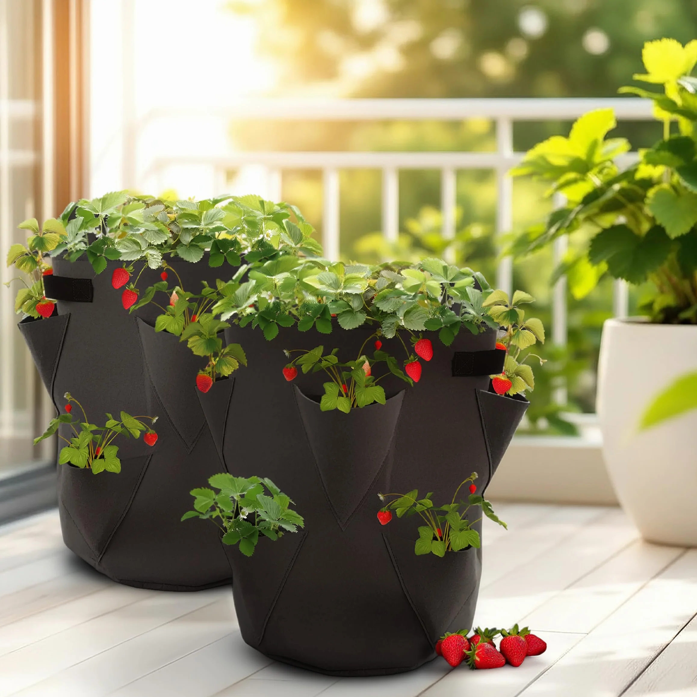 Spetebo Worki na rośliny truskawkowe, zestaw 2 szt. z filcu - 45 x 35 cm - worki na truskawki i małe warzywa - do ogrodu, na balkon, worek na rośliny, worek na truskawki, czosnek, cebulę, zioła