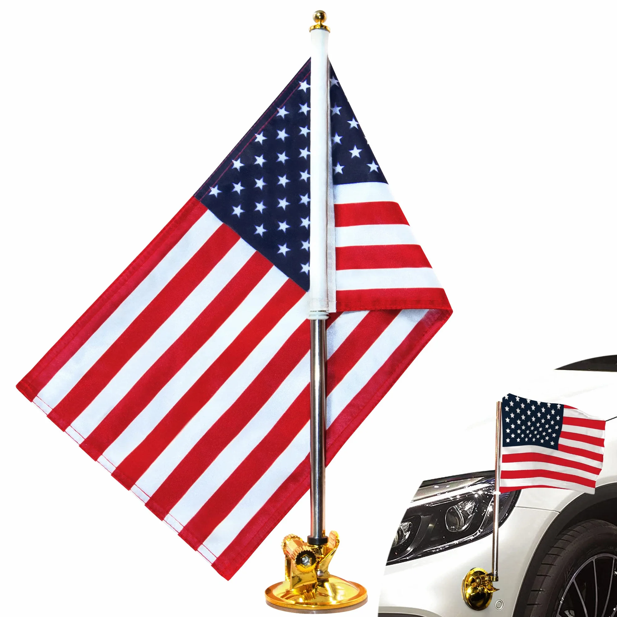 Anley USA Flaga samochodowa i maszt z uchwytem na przyssawkę - Zewnętrzny maszt flagowy w stylu przyssawki do samochodu, ciężarówki, łodzi i pojazdu z amerykańską flagą (zestaw 1 szt.)