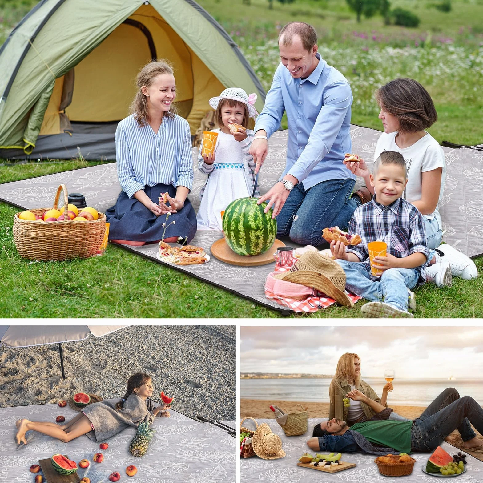 HAUSPROFI Koc piknikowy 200 x 200 cm wodoszczelny izolowany XXL koc outdoorowy