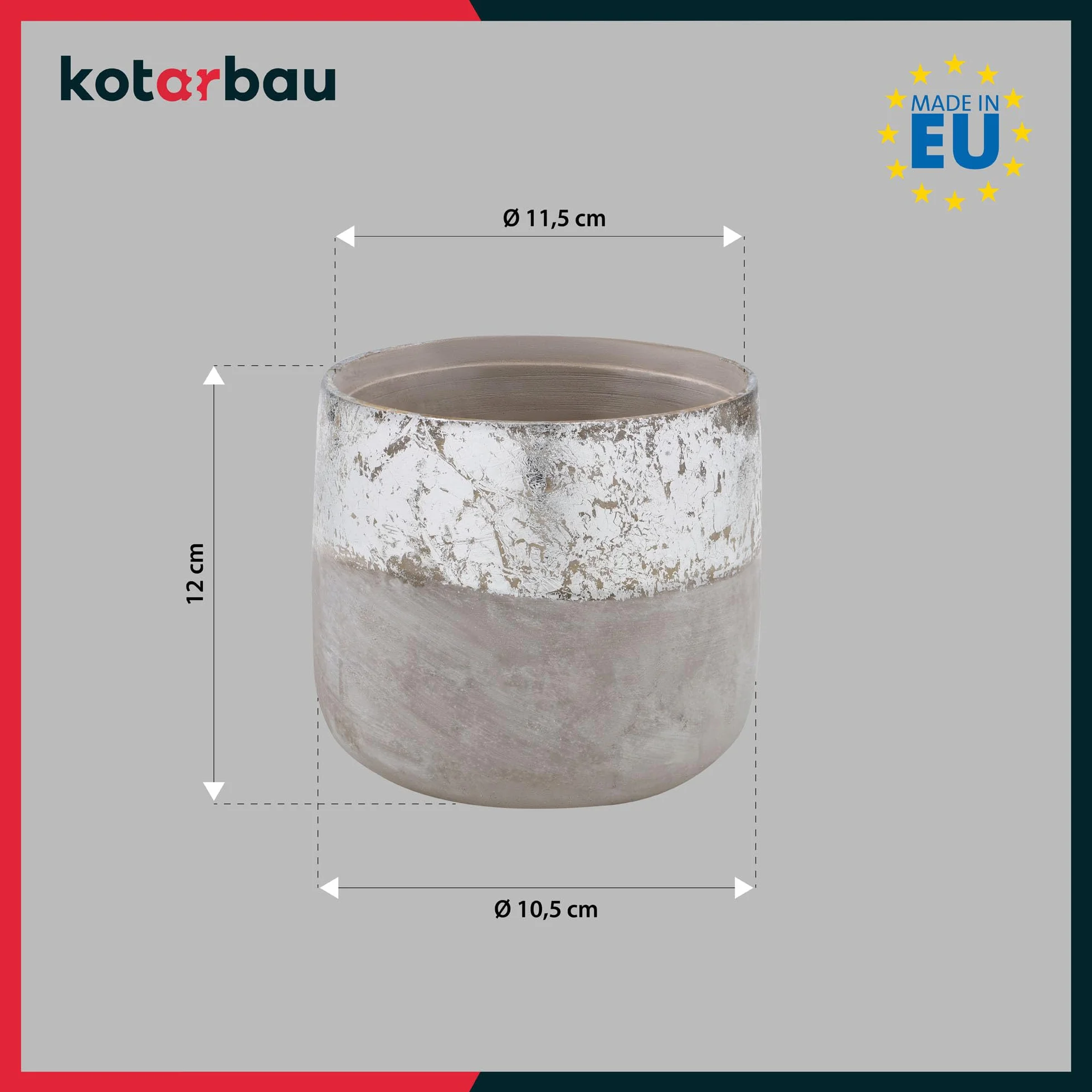 KOTARBAU® Donica Ceramika Nieszkliwiona Srebrna ⌀ 11,5 cm Doniczka na Kwiaty i Zioła