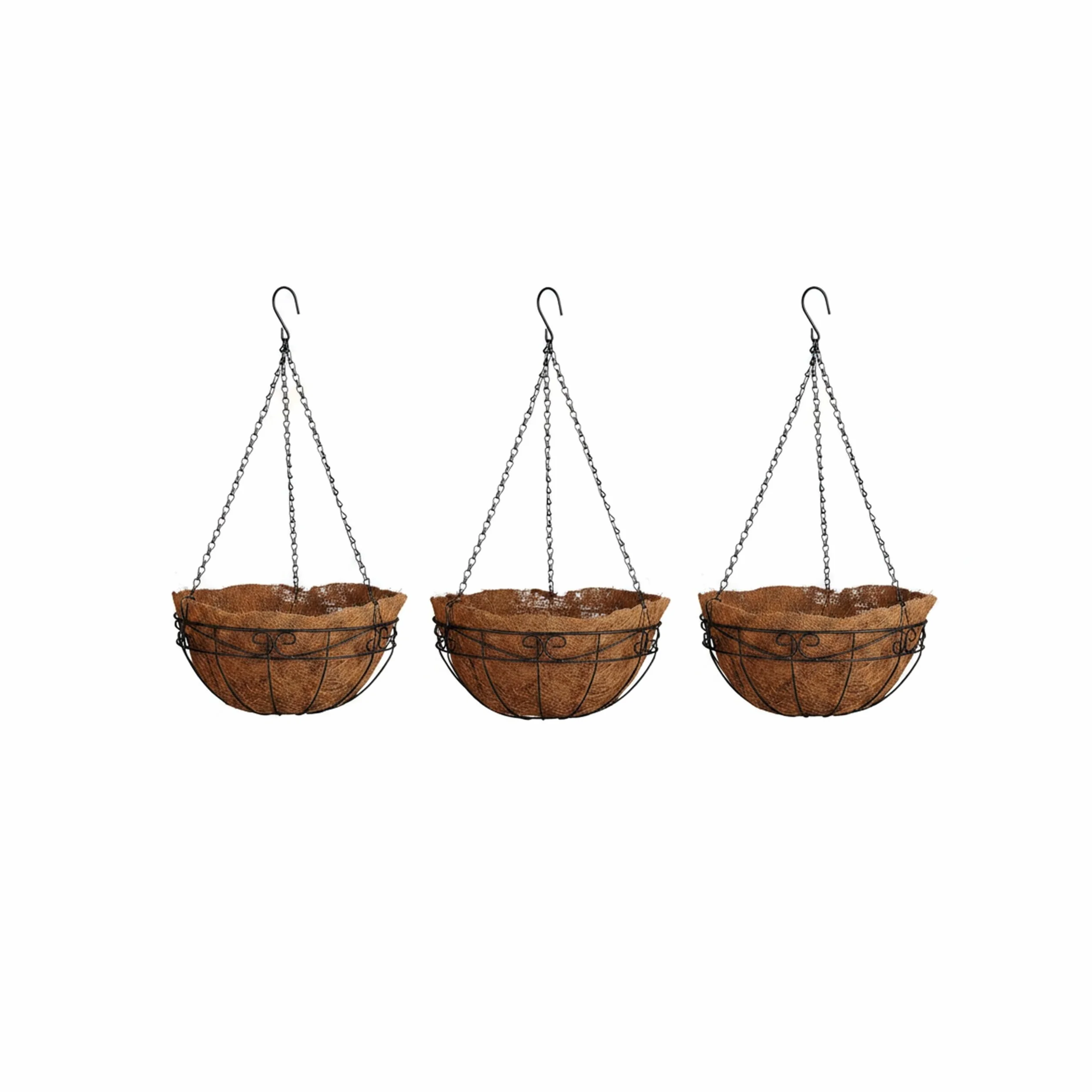 Relaxdays kosz wiszący 3 kosze, kokos, pojemność 33 l, z łańcuchem, średnica 35 cm jako kosz wiszący, brązowy