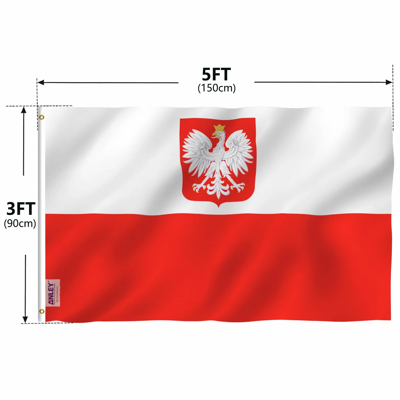 Anley Fly Breeze Flaga stanowa Polski 3x5 stóp Poliestrowe polskiego orła z mosiężnymi przelotkami