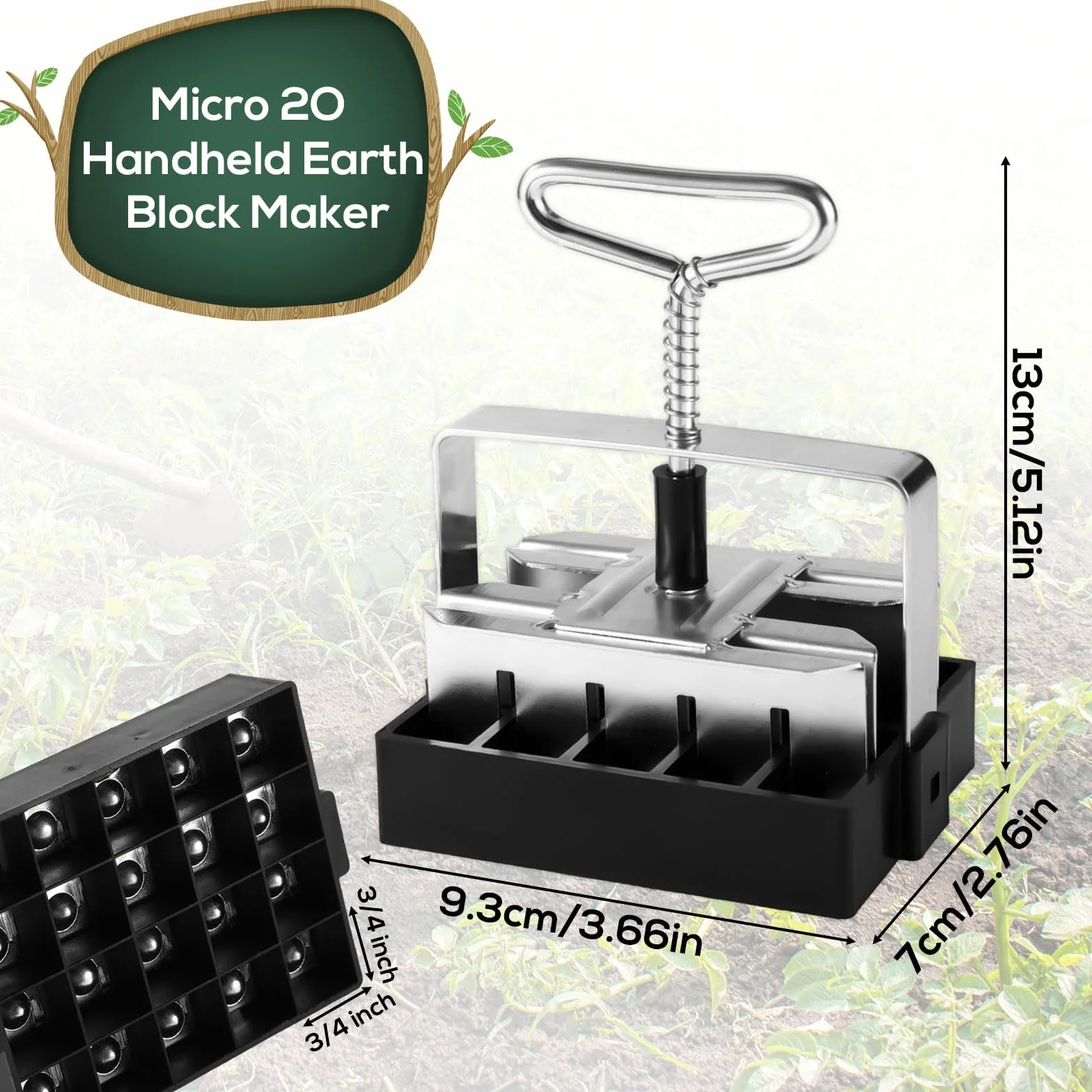 Miniaturowa Maszyna do Blokowania Gleby z 20 Komórka, Iron Hand Blokada Gleby 1,92cmx1,92cm z Dozownikiem Nasion do Roślin Doniczkowych i Ogrodowych