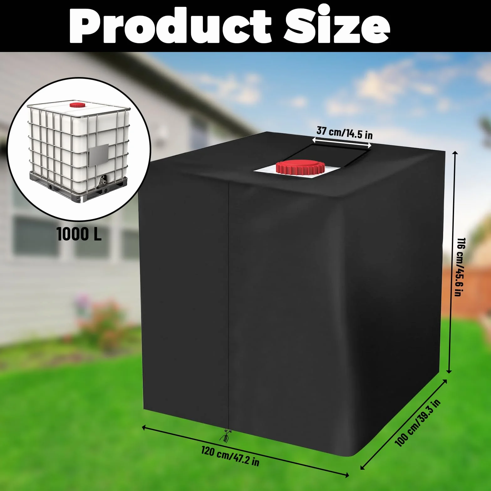 Pokrywa na zbiornik IBC 1000L – Wodoodporna osłona UV do zbiornika wodnego i kontenera IBC 420D – Plandeka z zamkiem błyskawicznym 120x100x116 cm