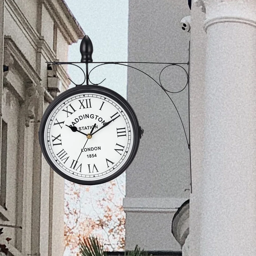 NEWIMAGE Wiszący Zegar Ścienny Dwustronny Wodoodporny 21 cm Okrągły