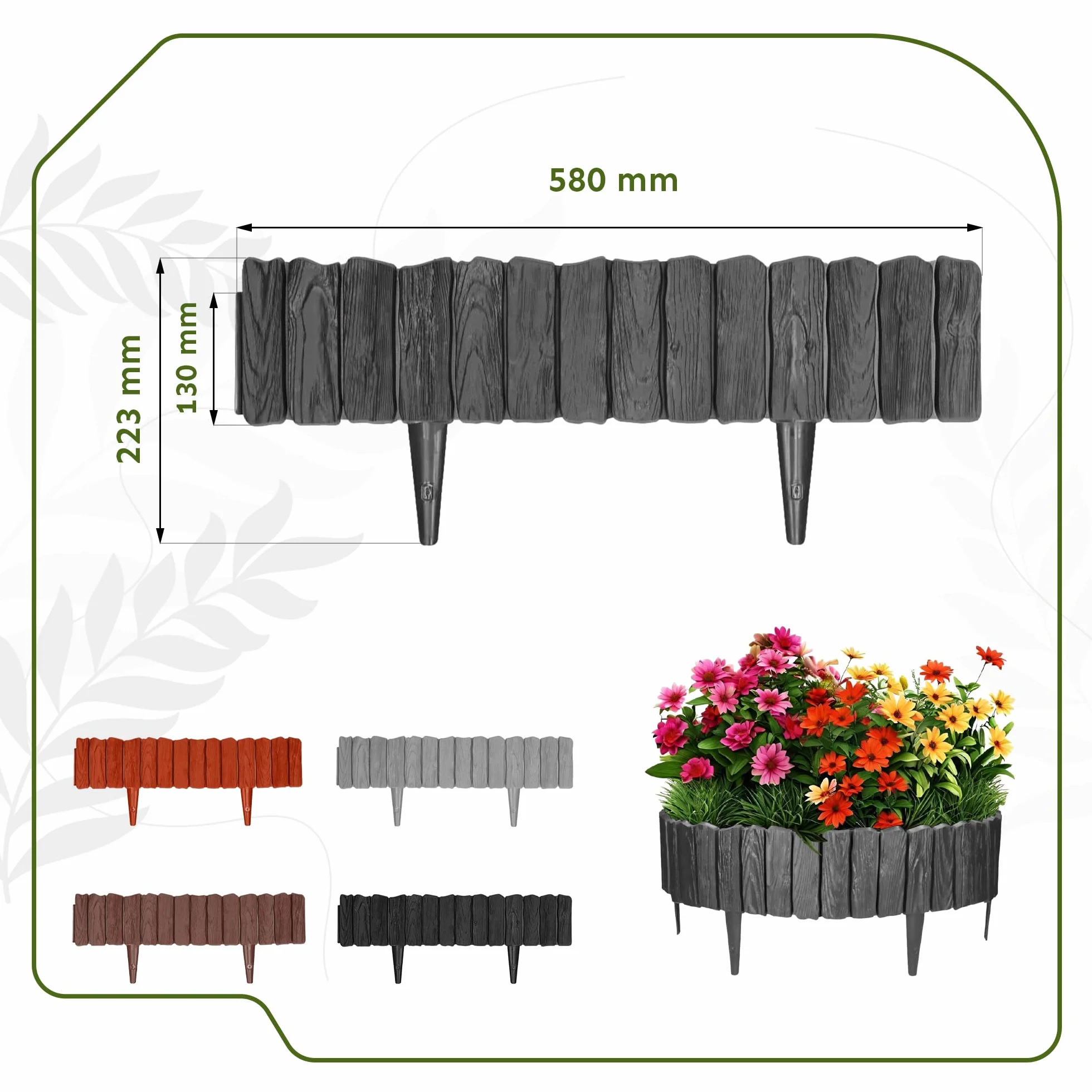 GARDENIX 2,3 m, obramowanie grządki, obrzeże trawnika, palisada ogrodowa, ogrodzenie rabatowe (antracytowe)