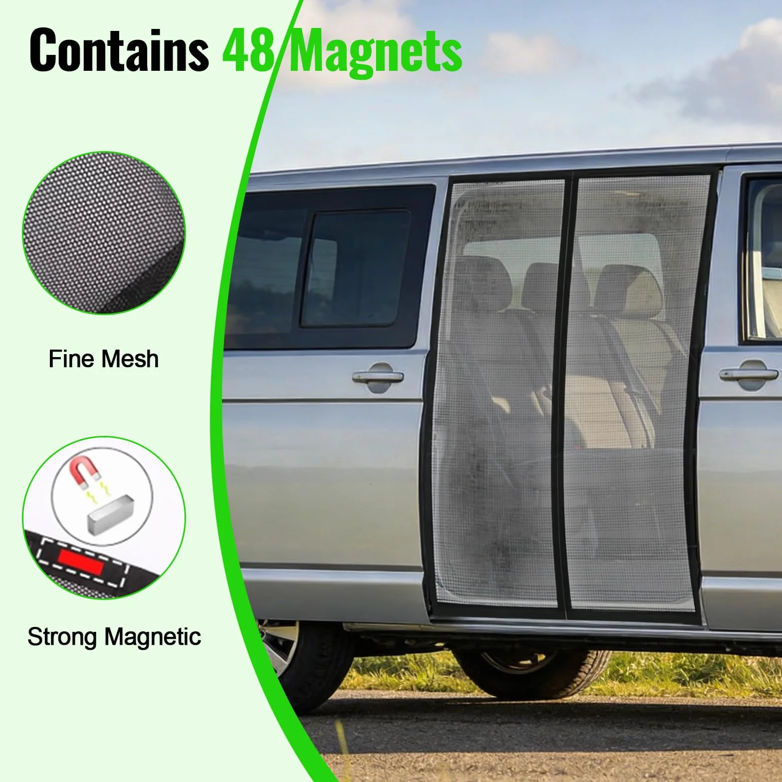 Moskitiera magnetyczna do VW T5 T6 drzwi przesuwnych, 145 x 115 cm, moskitiera samochodowa, ochrona przed owadami i słońcem, moskitiera samochodowa na kemping (drzwi boczne)