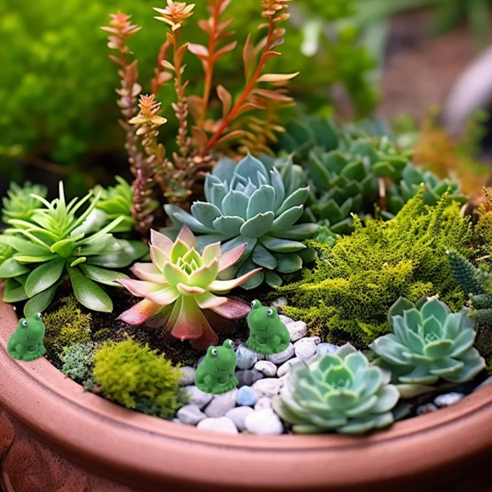 Mini żaby z żywicy, zestaw 100 sztuk, figurki do dekoracji ogrodu, akwarium, DIY (zielony)