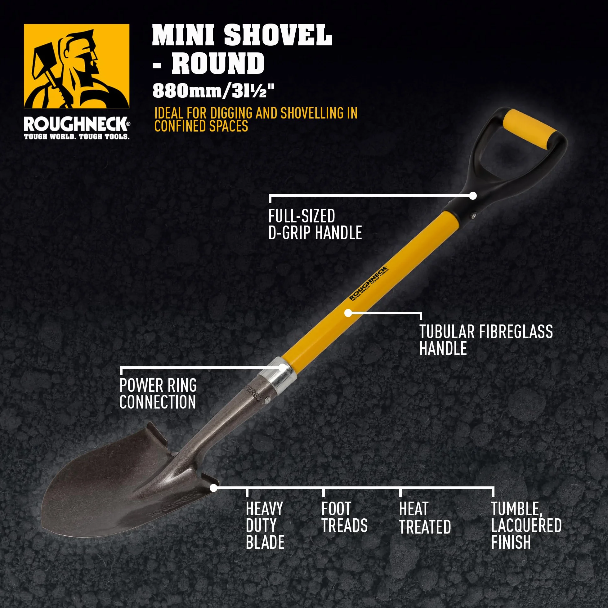 Roughneck Mini łopata 880 mm okrągłe ostrze ze stali węglowej trzonek z włókna szklanego