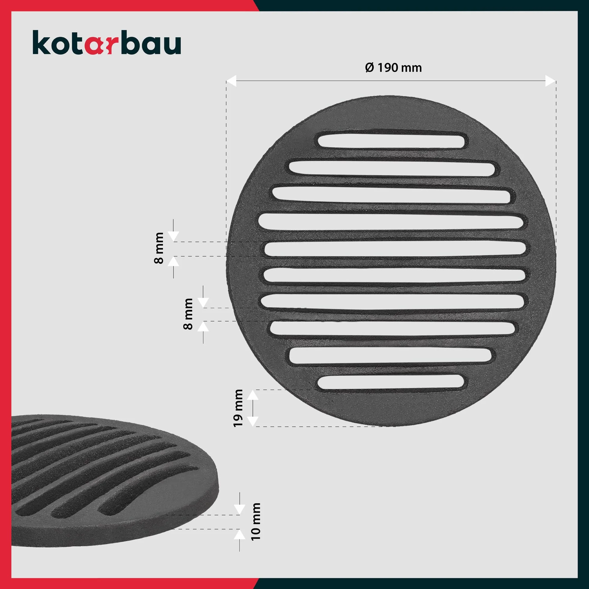 KOTARBAU Ruszt kominkowy, Ø 19 cm, okrągły ruszt na popiół, ruszt do kominka, ruszt do pieca, kratka kuchenna, części zamienne, akcesoria żeliwne, ruszt do pieca, grilla, okrągły