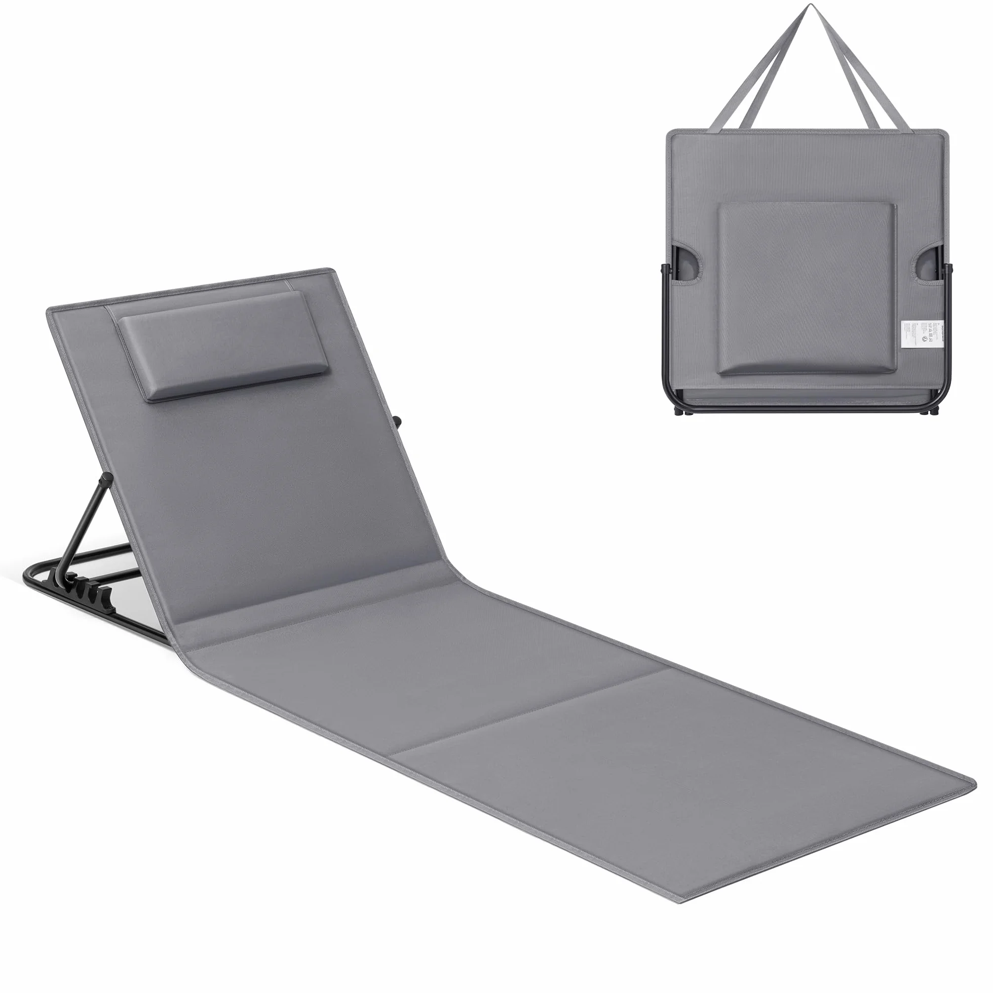 SONGMICS Krzesło plażowe Krzesło kempingowe Leżak plażowy Składane regulowane oparcie Lekki przenośny z uchwytem do basenu kempingowego ogrodowego 158 x 55 cm Łupkowoszary GCB151G01