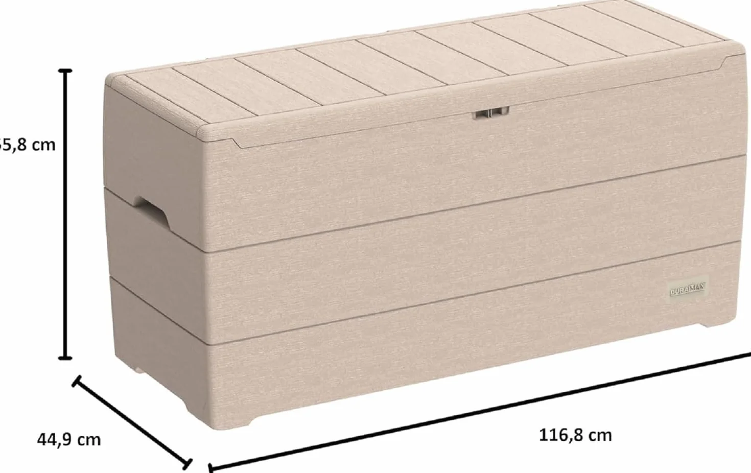 Duramax Cedargrain Durabox plastikowe pudełko do przechowywania, organizer na meble ogrodowe, zamykana pokrywa, plastikowe pudełko na poduszki z kółkami i uchwytami, pudełko na patio, ciepły taupe