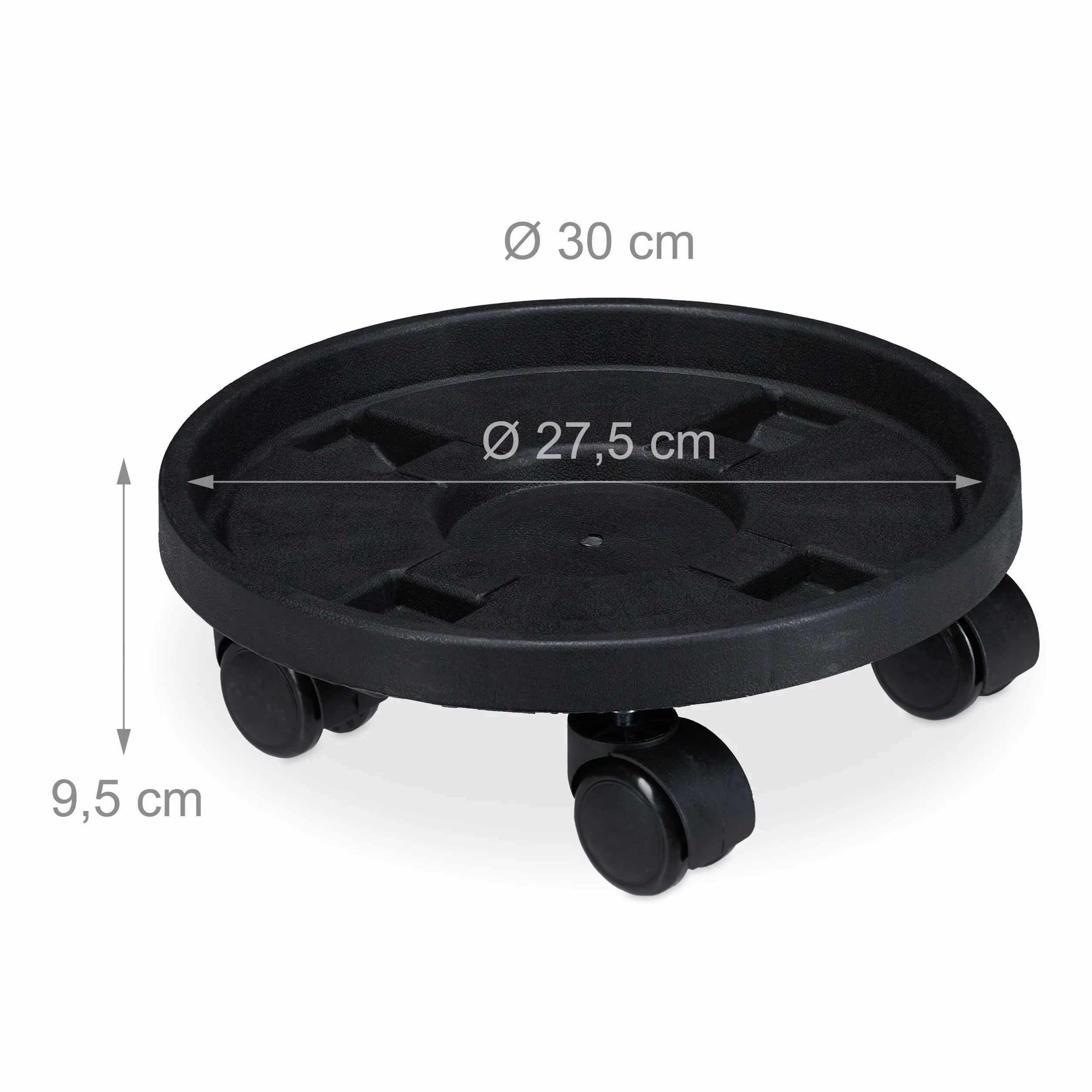 Relaxdays Podstawki pod doniczkę okrągłe zestaw 2 sztuk Ø 30 cm z kółkami tworzywo sztuczne czarne