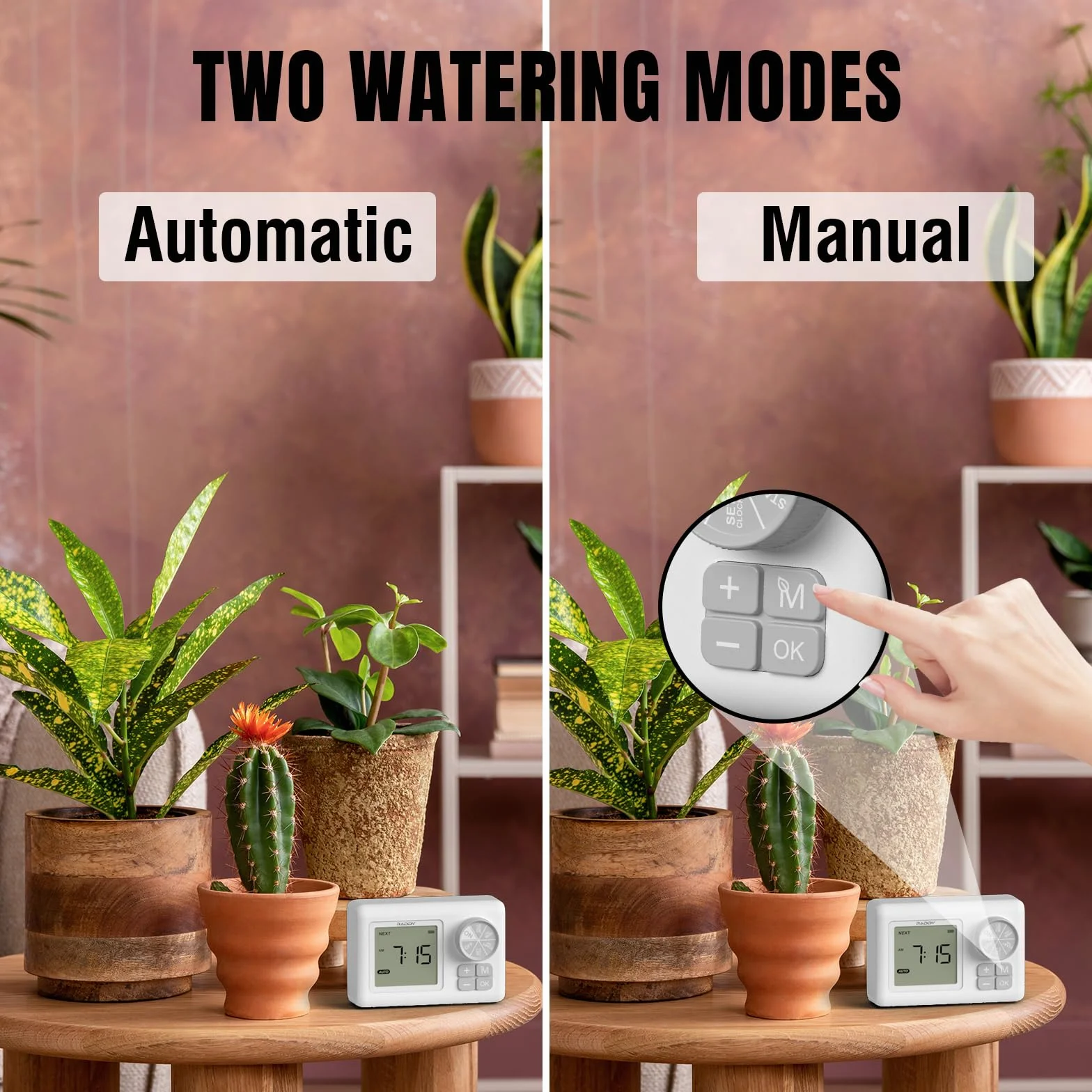 Raddy WS-6 automatyczny system nawadniania, zestaw nawadniania kropelkowego do 15 roślin doniczkowych, wyświetlacz LCD, zasilanie USB, alarm braku wody, automatyczny regulator nawadniania roślin