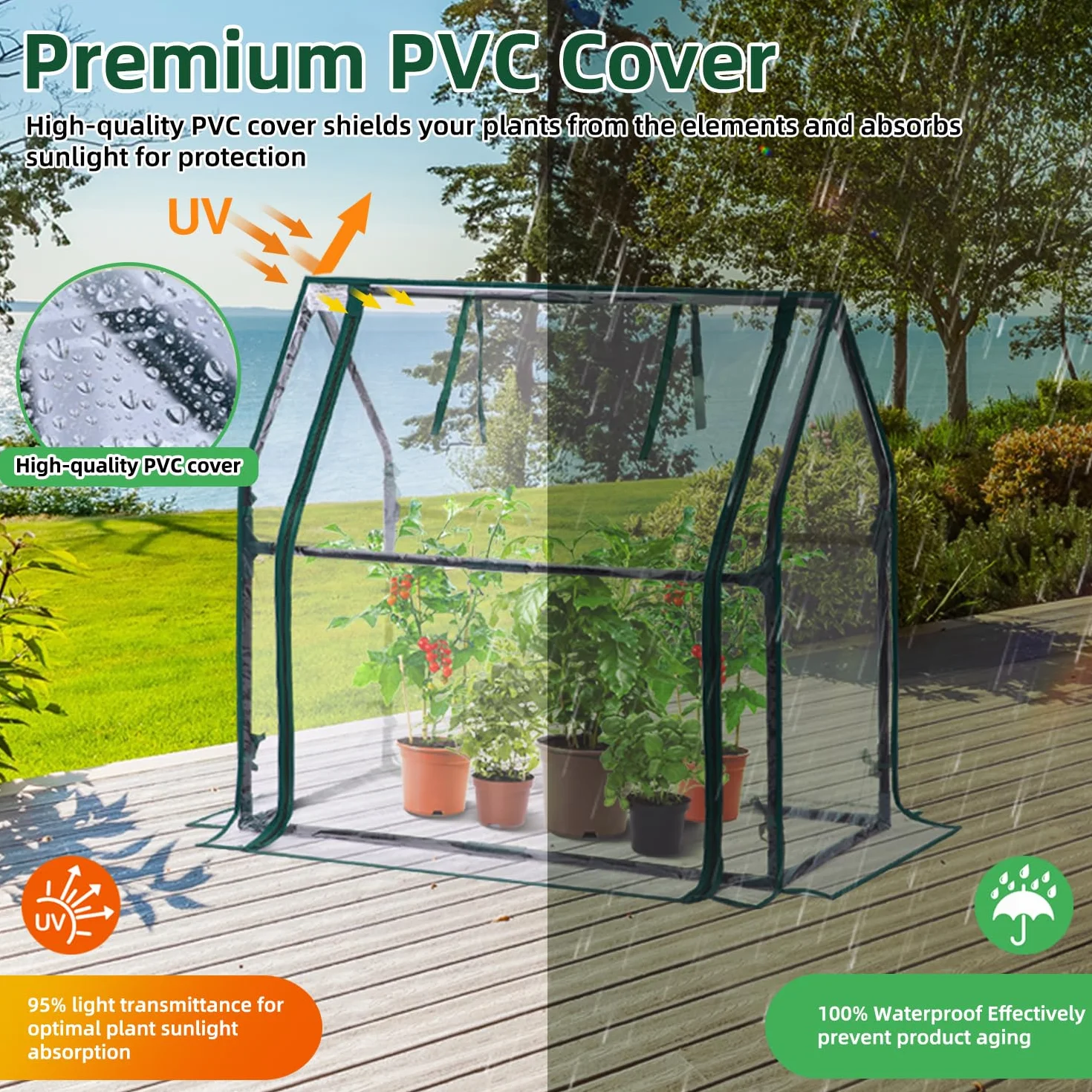 Ohuhu Mini szklarnia – przenośny namiot roślinny do użytku wewnątrz i na zewnątrz z wodoodporną podkładką, 91 x 46 x 84 cm, przezroczyste PVC, drzwi zapinane na zamek błyskawiczny
