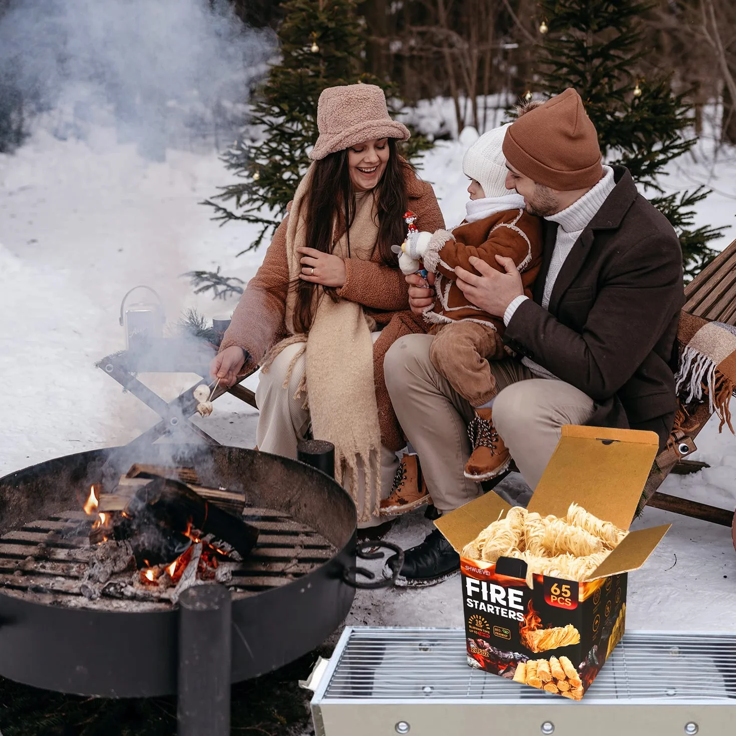 Natural Fire Starters 65 pcs for Fireplace, Pellet Stove, Wood, Fire Pit, BBQ