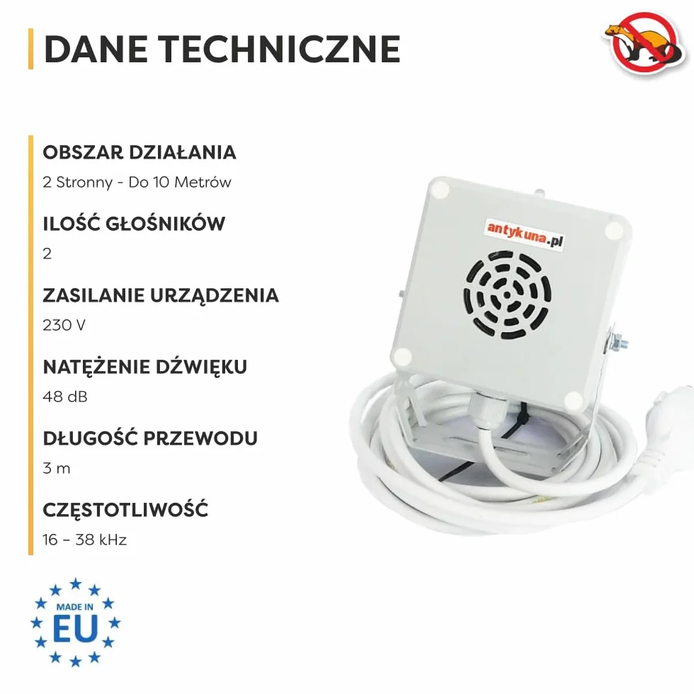 Antykuna Ultradźwiękowy odstraszacz na gryzonie do domu, piwnicy, strychu