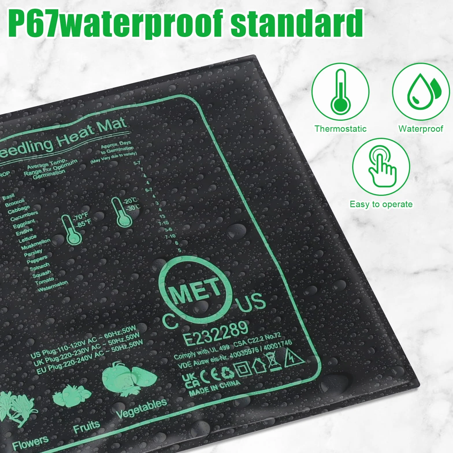 Mata grzewcza Rośliny z termostatem, Podkładka grzewcza o mocy 50 W Reptile Dragon, 52x25cm Podkładka grzewcza w szklarni wewnętrznej, Mata grzewcza Rośliny do i zwierząt domowych