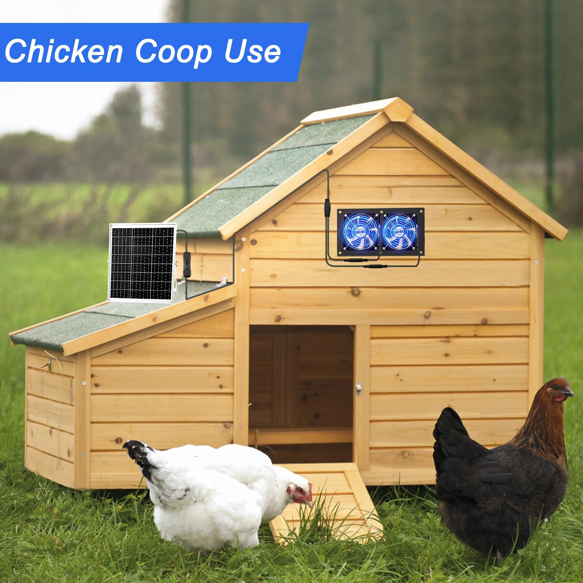 Joycabin Wentylator solarny, 15 W, moduł solarny, podwójny wentylator wydechowy, przenośny solarny wentylator wyciągowy do małych kurników, szklarni, domków dla zwierząt domowych, garażu, piwnicy
