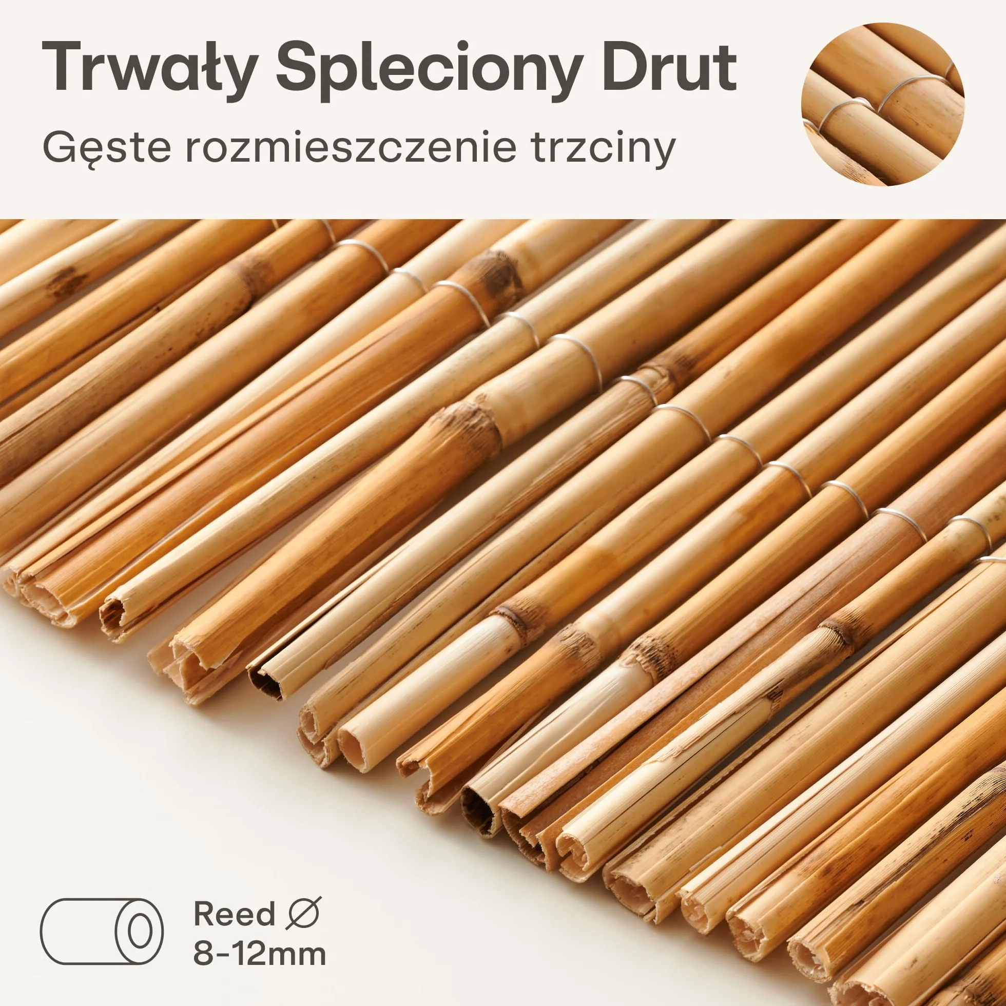 Praknu Osłona balkonowa z trzciny - Naturalna trzcina z certyfikatem FSC® - Wszechstronne zastosowanie wewnątrz i na zewnątrz - Idealna na balkony i do ogrodów - 100 x 300 cm