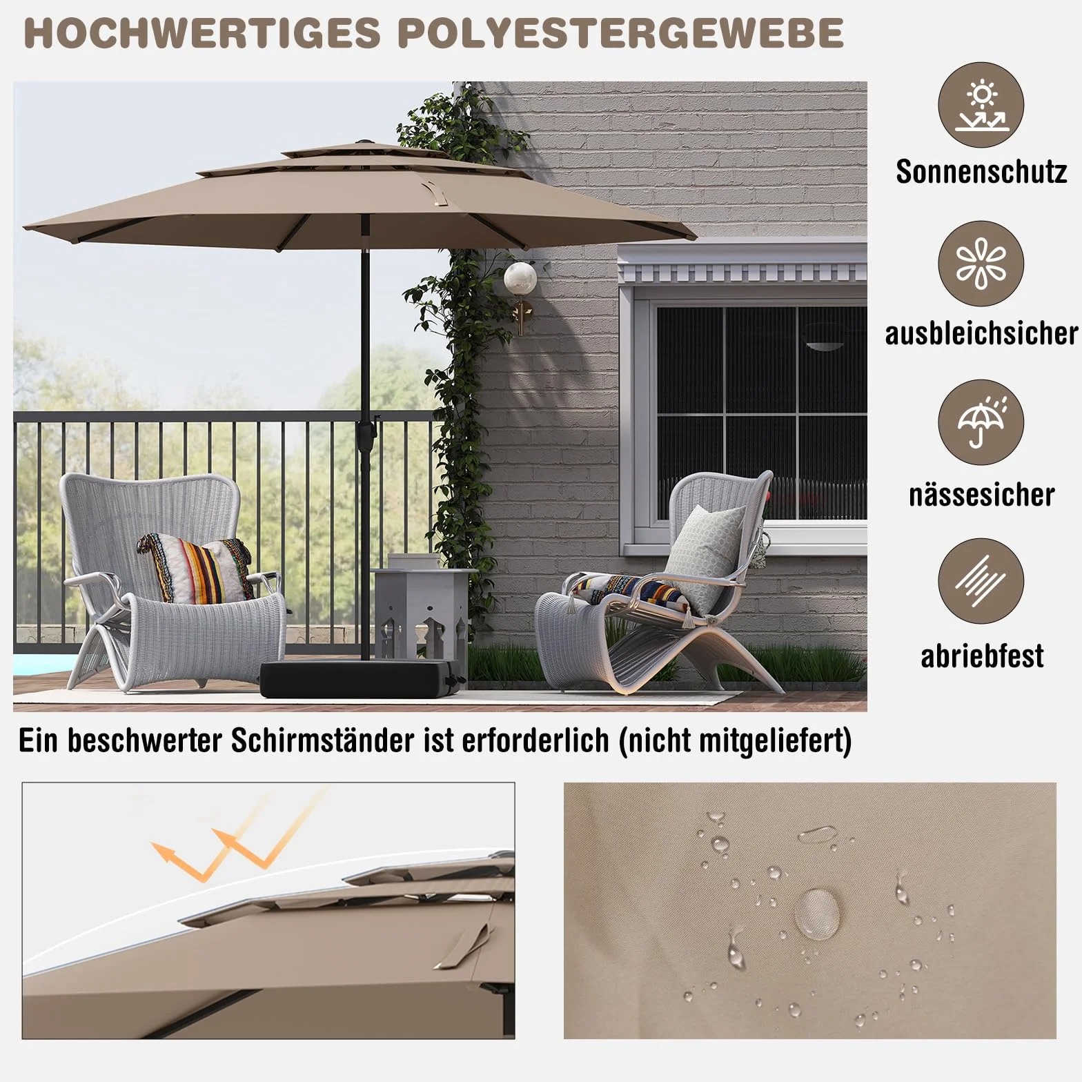 COSTWAY Parasol przeciwsłoneczny, odporny na wiatr, stabilny, 300 cm, parasol ogrodowy z korbą, obustronnie zginany o 45°, ochrona przed promieniowaniem UV, ochrona przed słońcem, na taras, do ogrodu,