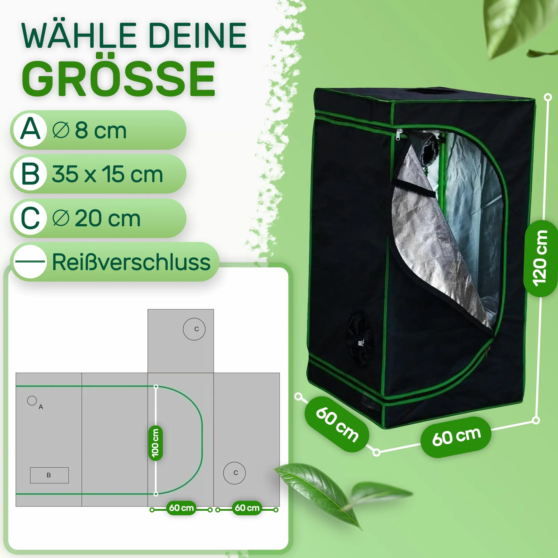 Melko Growbox Namiot do uprawy roślin 60x60x120 cm Oxford 600D światłoszczelna wodoszczelna