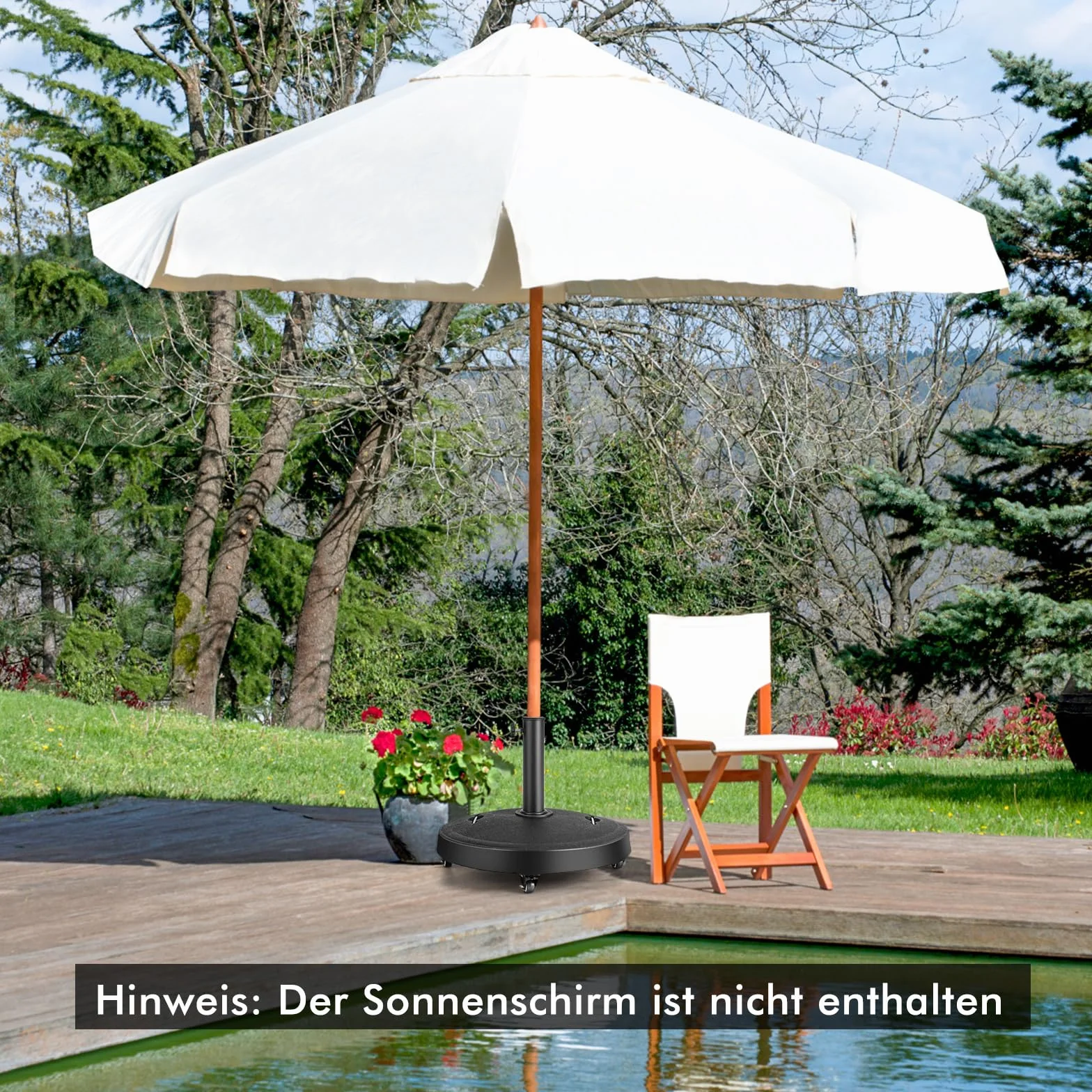 COSTWAY Stojak na parasole przeciwsłoneczne, 23 kg, z rolkami i uchwytami, stojak na parasole o średnicy 38/48 mm, Ø 52 cm, stojak na parasole do ogrodu, na balkon