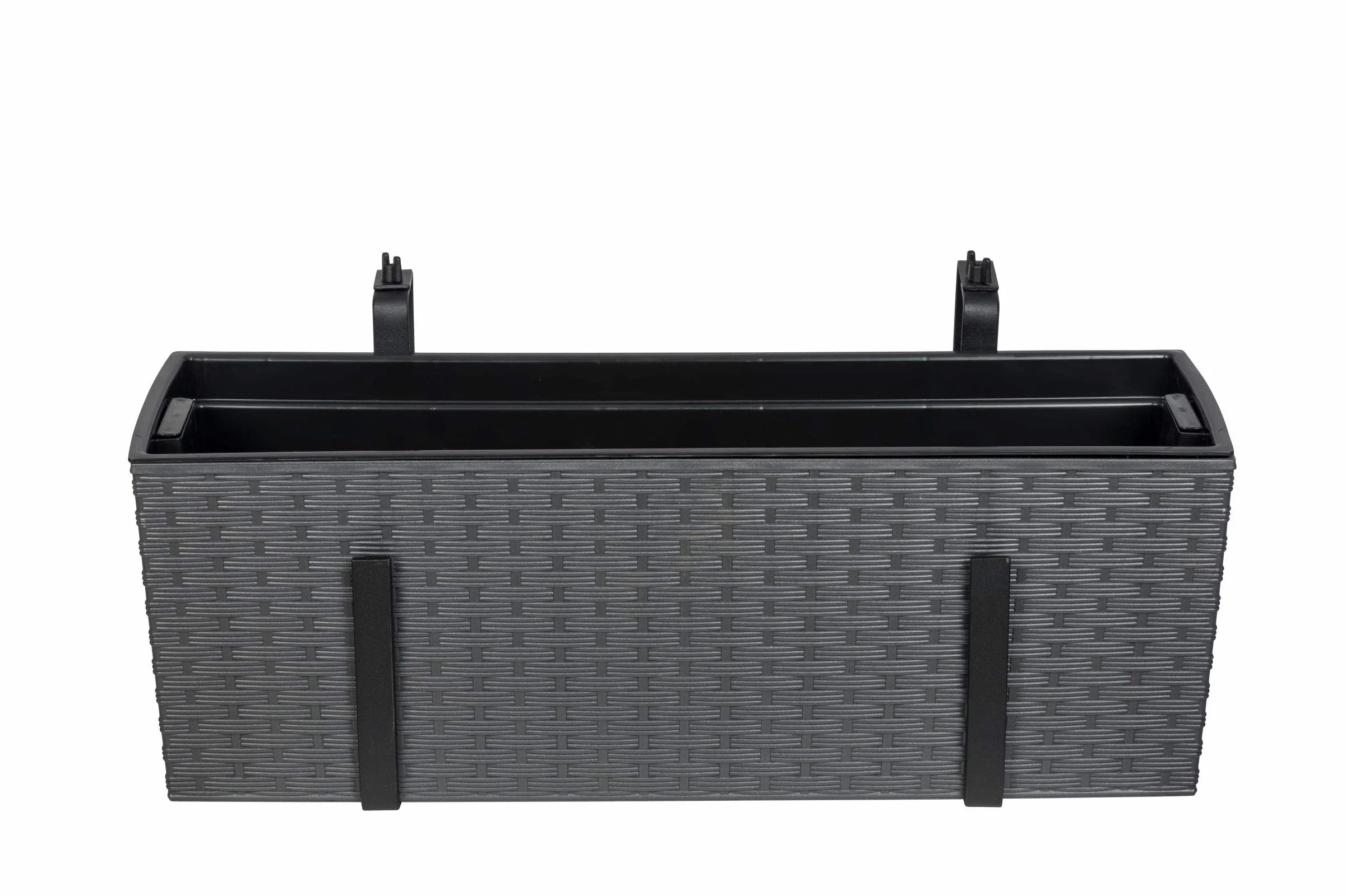 Kreher Skrzynka balkonowa XL ze zbiornikiem na wodę rattanowa antracytowa 56x18,5x19,5 cm
