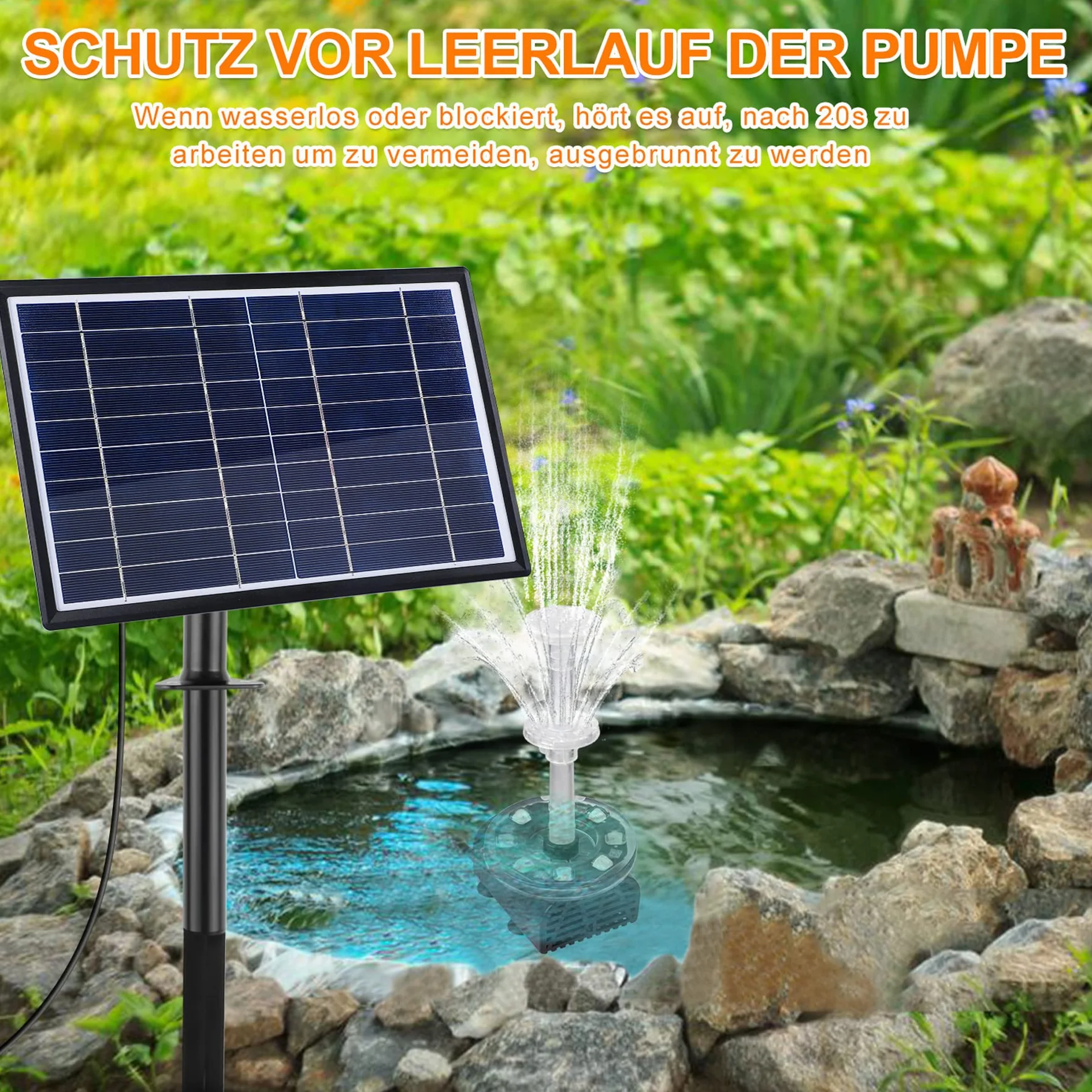 Solarna pompa do oczka wodnego, 7 W, fontanna solarna LED, fontanna solarna, pompa do ogrodu, basenu, dekoracja, wysokość strumienia wody 85 cm