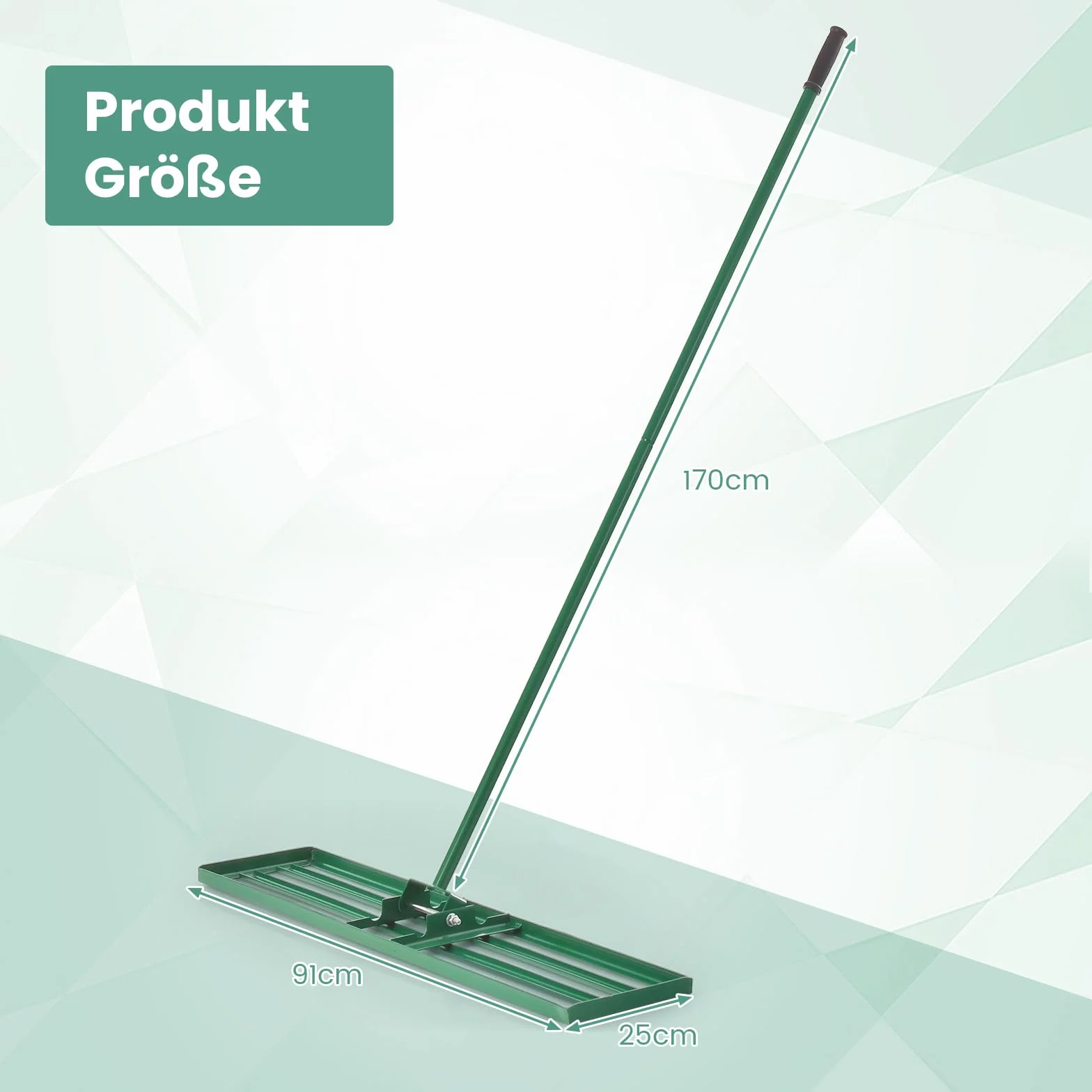 COSTWAY Gräsutjämnare, i metall med ergonomiskt handtag, utjämningskratta för gräsmatta och sand, för trädgård och golfbana, grön (91 x 25 cm)
