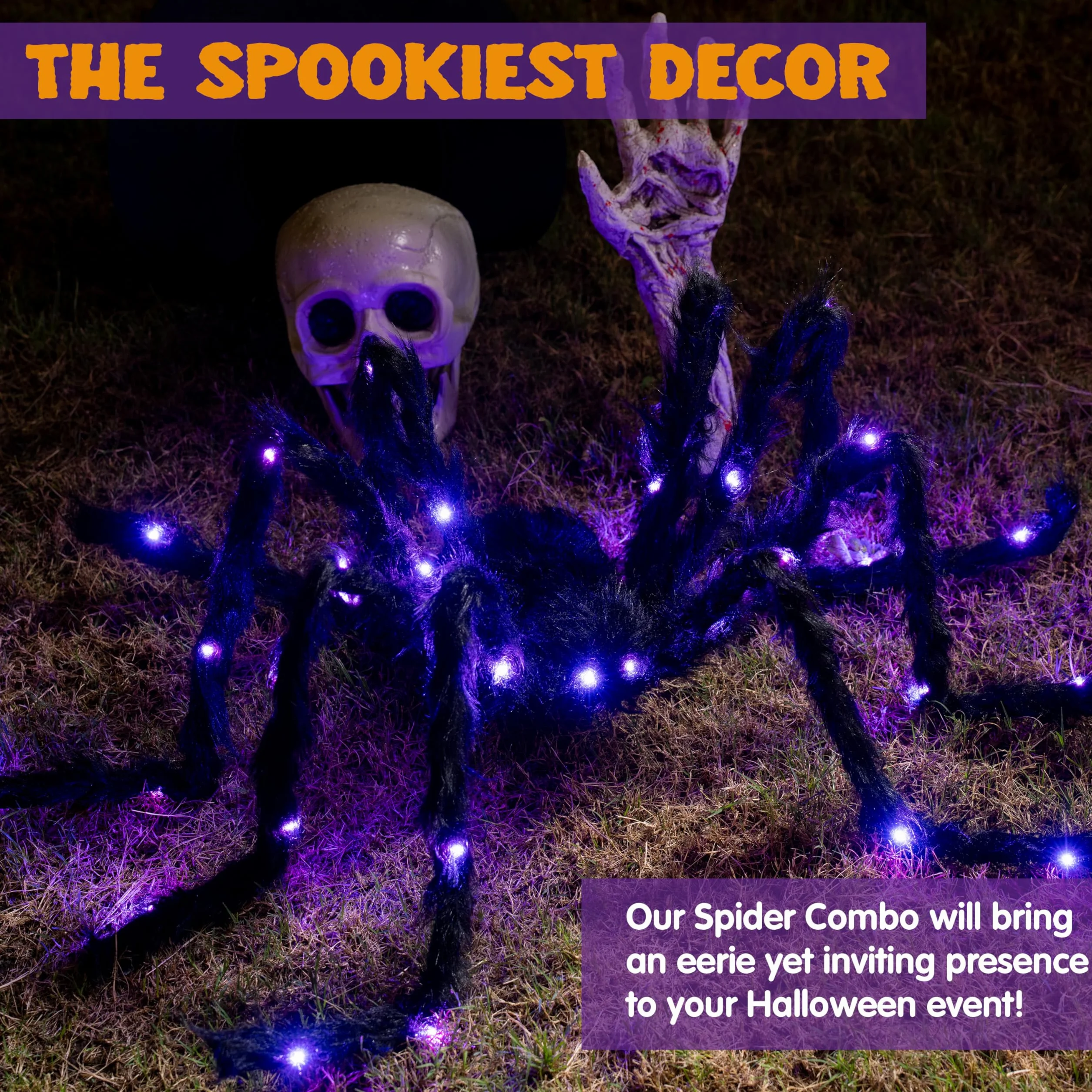 JOYIN 150 cm Halloween dekoracje zewnętrzne rozświetlany pająk