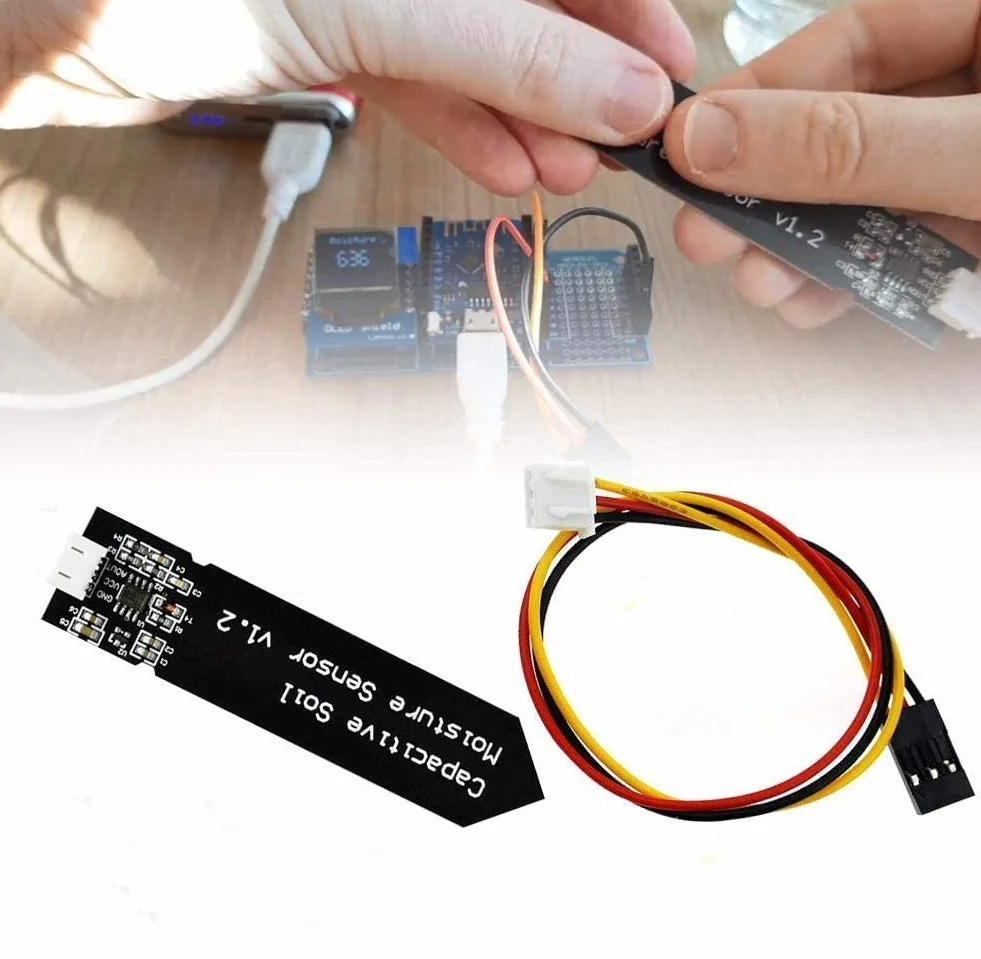 Aideepen 6 szt. gleby czujnik wilgotności moduł higrometru V1.2 pojemnościowy do Arduino, analogowy pojemnościowy czujnik wilgotności gleby moduł odporny na korozję do nawadniania roślin Arduino zestawy DIY
