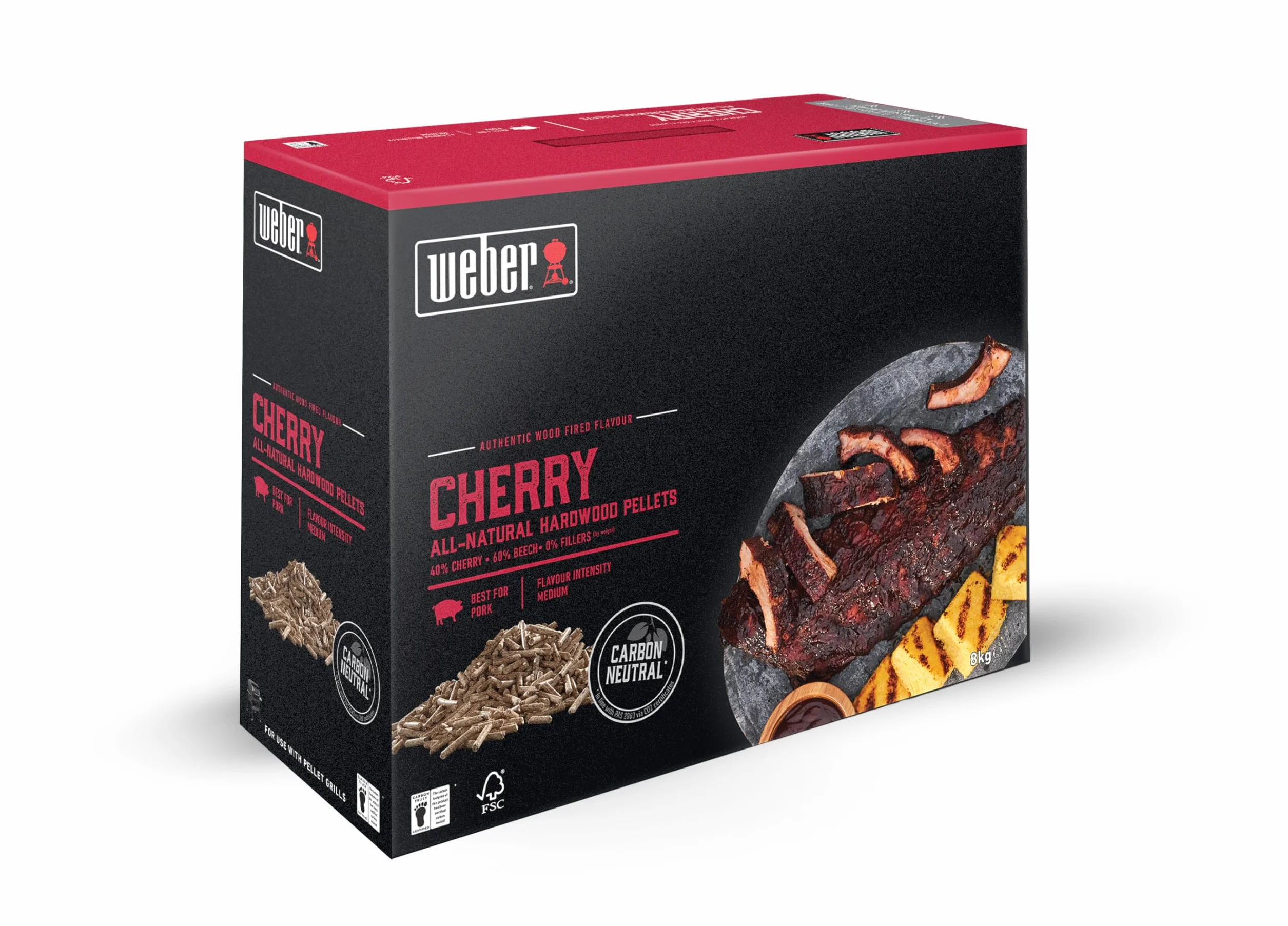 Weber pellet - Drewno Wiśniowe (8kg), Doskonałe do Wędzenia Świń, 100% Naturalne Drewnopellety, Produkt UE, Zrównoważone Odbiór, Certyfikowane Drewno FSC (18293)