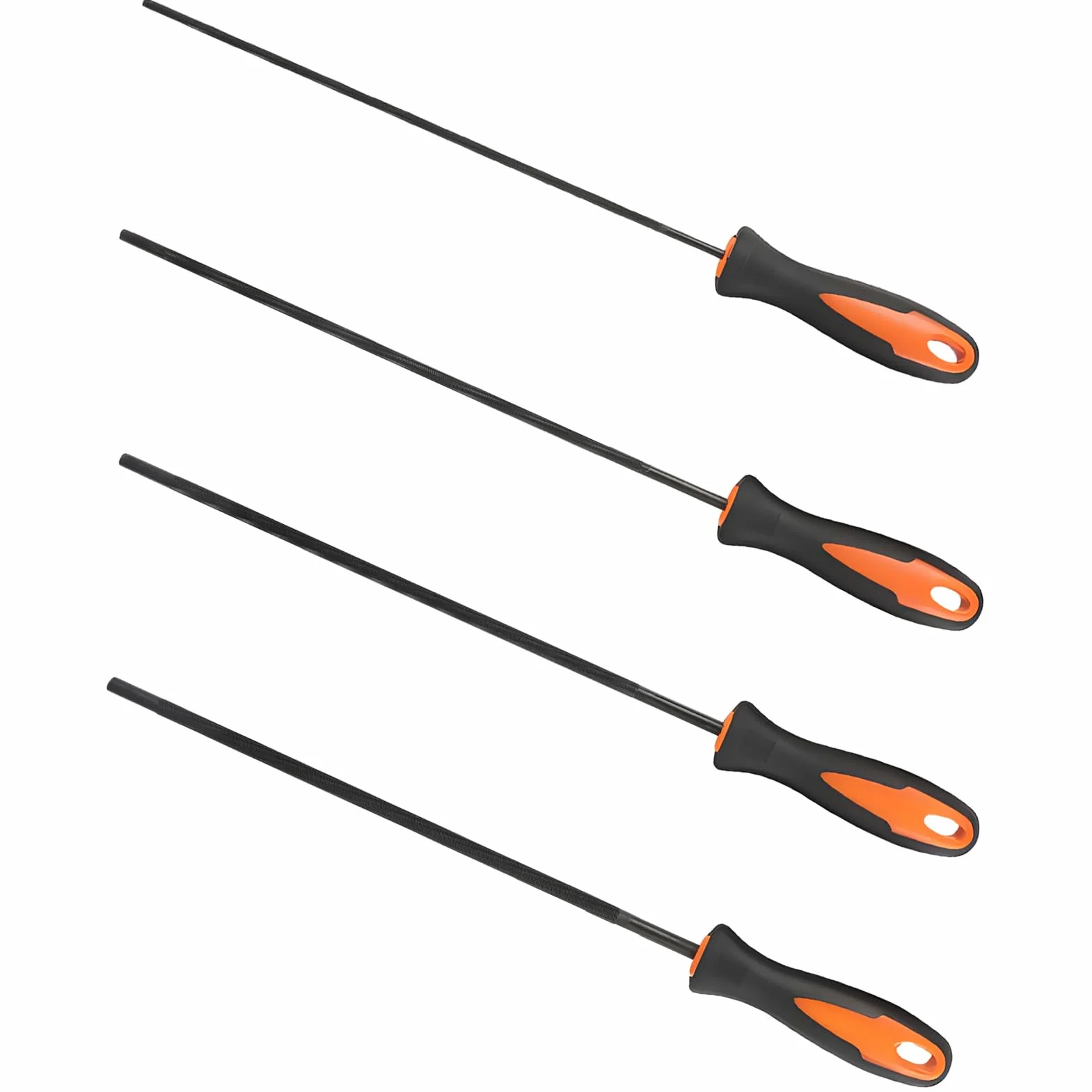 4 pilniki do piły łańcuchowej z ergonomicznym uchwytem, 3,2 mm, 4 mm, 4,8 mm, 5,2 mm, pilnik metalowy, ze stali węglowej o wysokiej wytrzymałości, do precyzyjnego ostrzenia, odpowiednie do