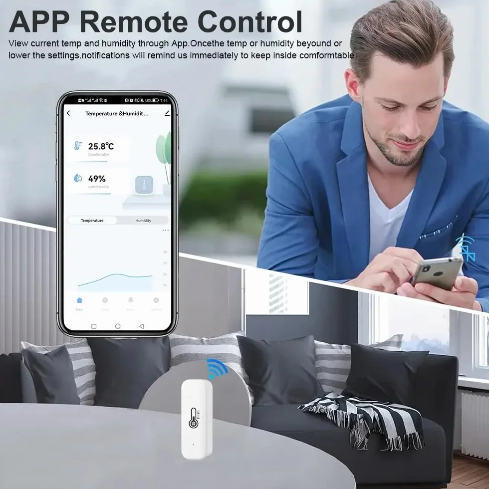 Inteligentny termometr WiFi Bluetooth czujnik temperatury wilgotności do pomieszczeń monitorowanie z aplikacją