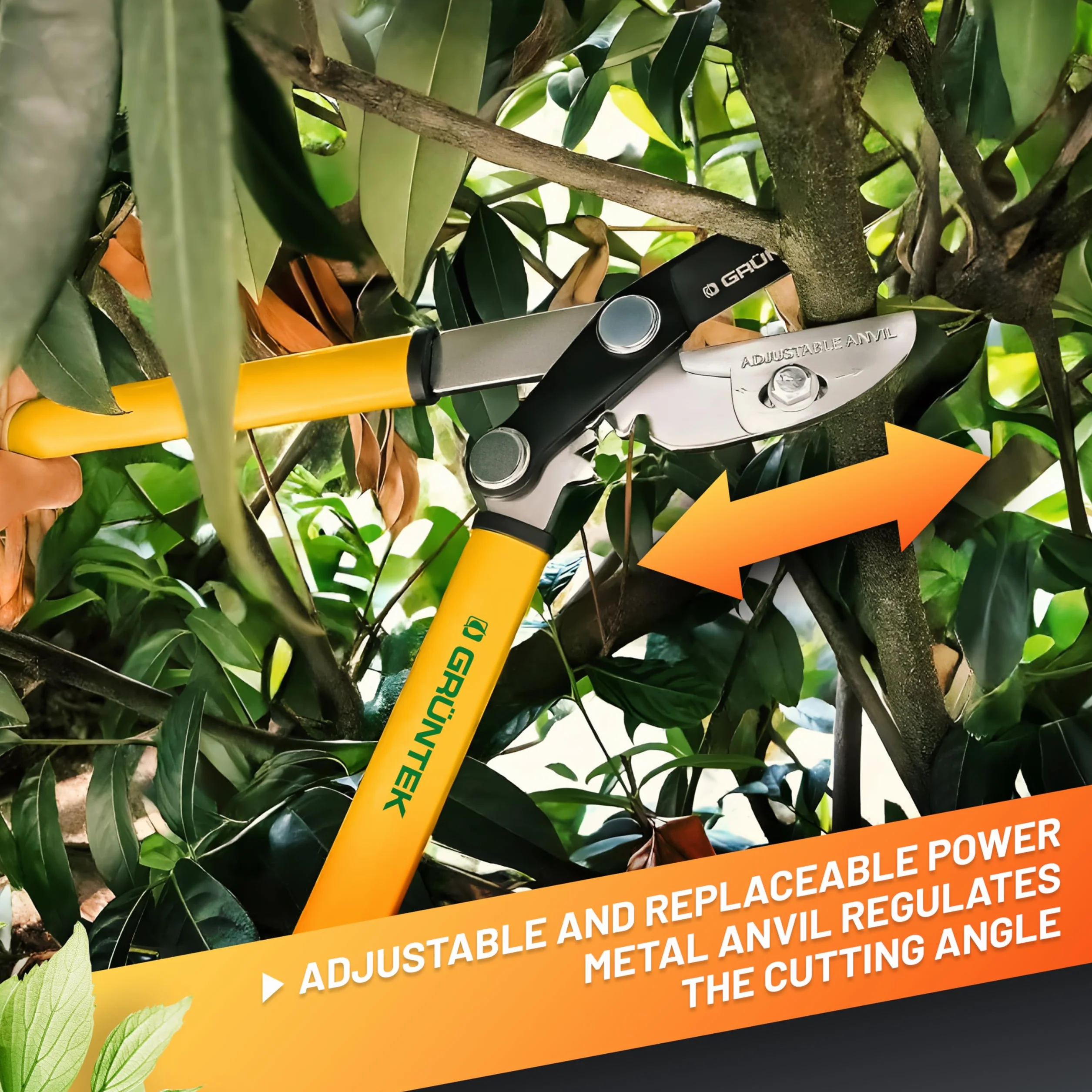 GRÜNTEK Nożyce do gałęzi sekator Grizzly 470 mm, ostre AMBOSS nożyce do drzew z systemem cięcia Gear-Drive, nożyce do gałęzi