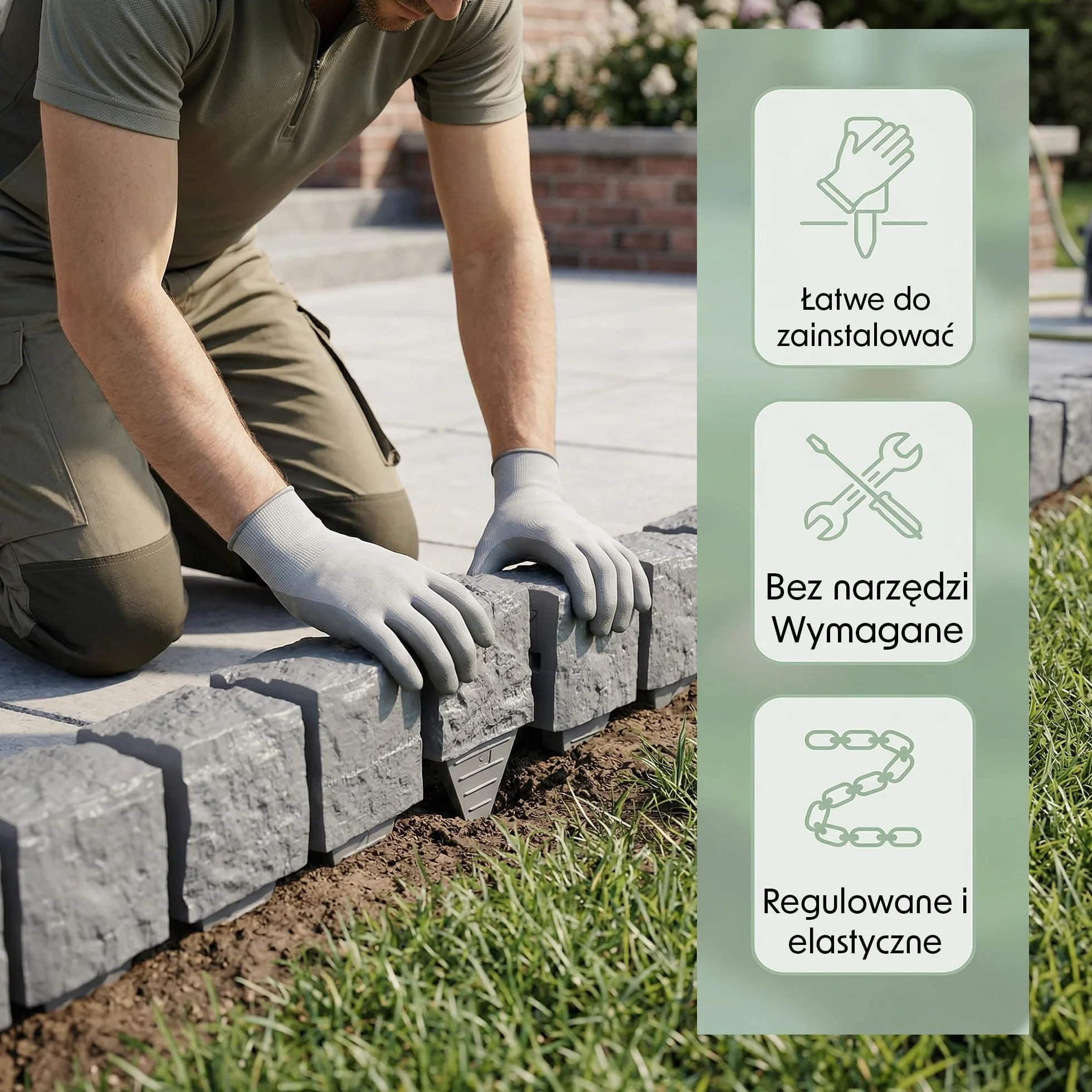 GARDENIX Krawędź trawnika 1,8 m, szary, obramowanie rabatki z tworzywa sztucznego