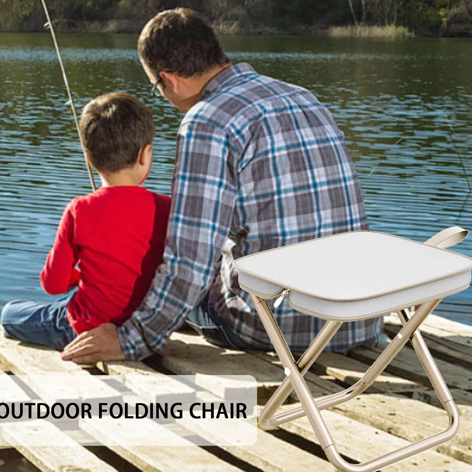 Składany stołek mini LUKIUP 28 cm do podróży, ogrodu, plaży (Kaki)