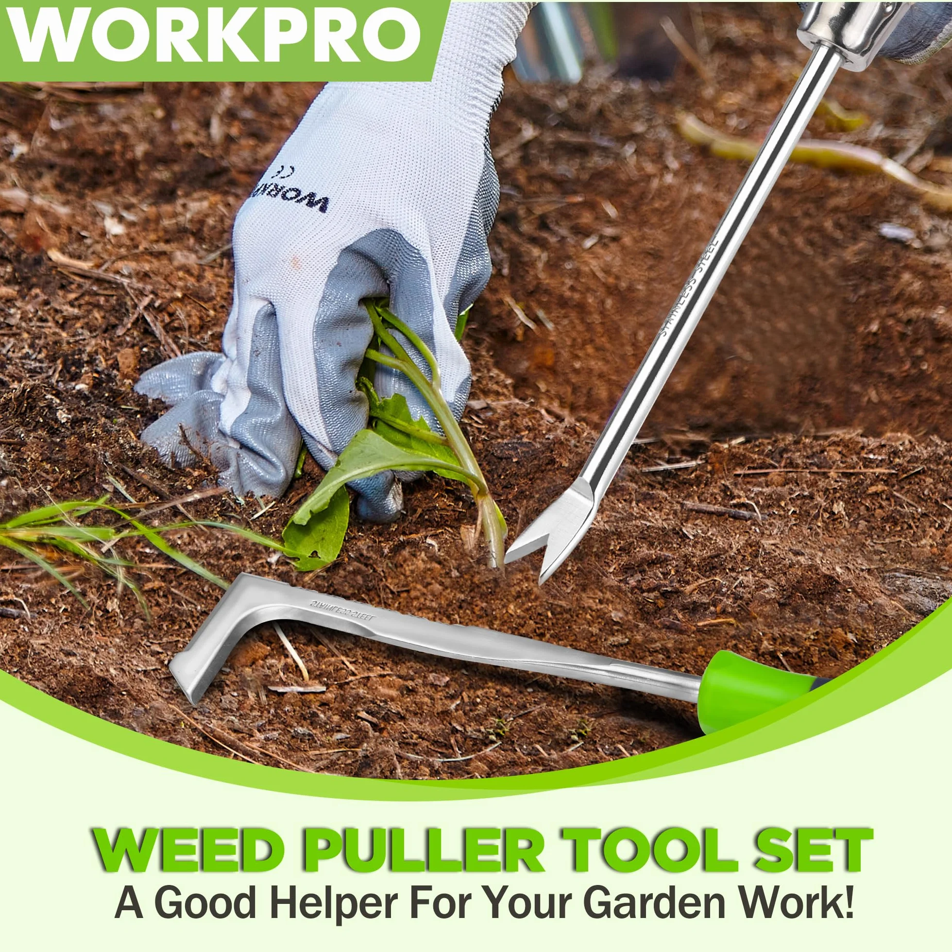 WORKPRO Narzędzie do usuwania chwastów, 2 sztuki, z plastikowym uchwytem, narzędzia ogrodowe do ogrodnictwa z ząbkowaną krawędzią, ściągacz chwastów do usuwania mchu i chwastów, narzędzia do pielenia