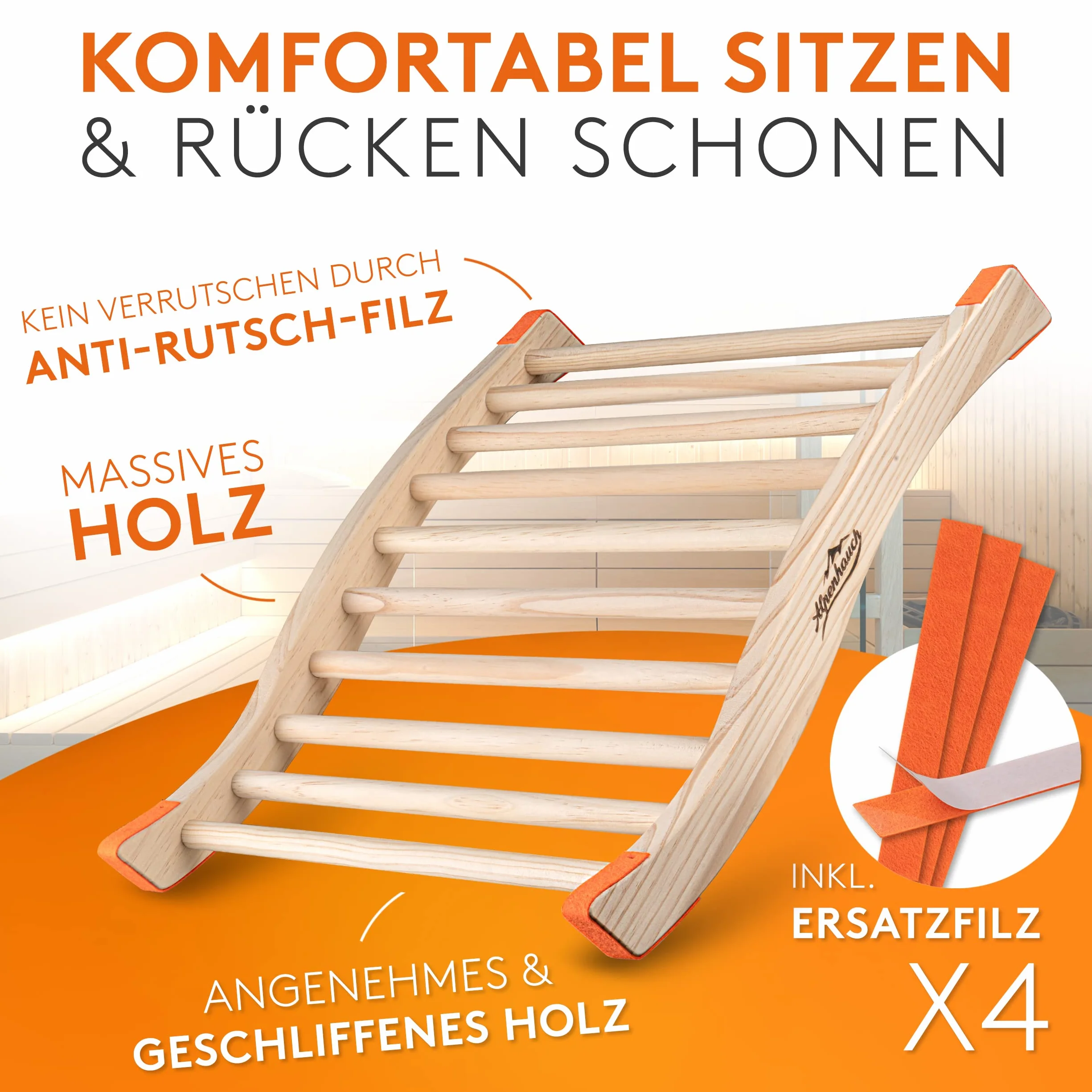 ALPENHAUCH Oparcie do sauny [wykonane w 100% z naturalnego drewna] – ergonomiczne oparcie z zakrzywionym kształtem S – szlachetne akcesoria do sauny, kabina na podczerwień – wygodne oparcie kabina na podczerwień – idealne dopasowanie