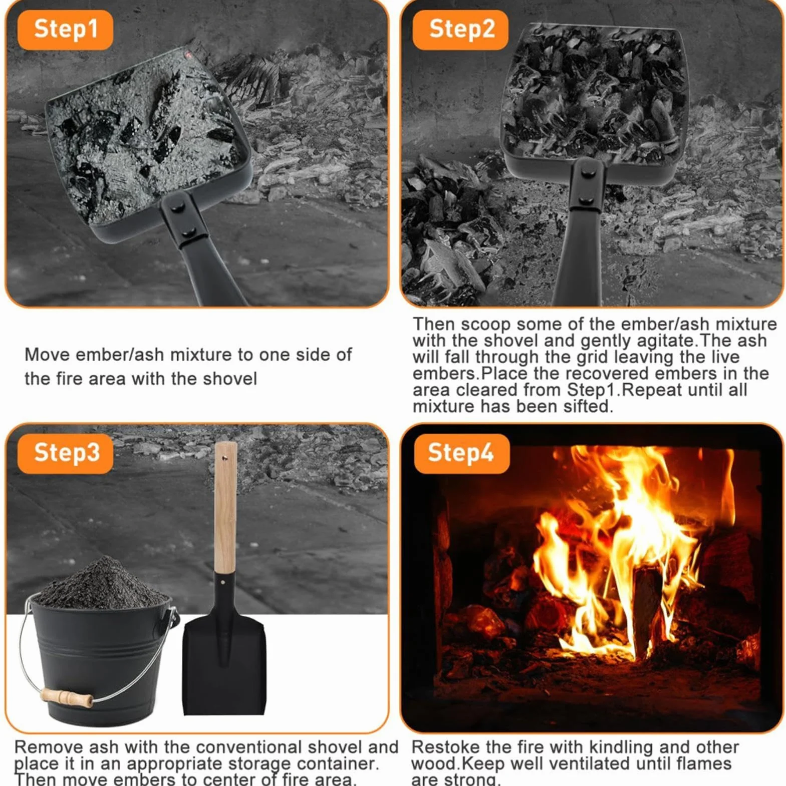 Metal Fireplace Ash Shovel, Hollow Out Wood Stove Ash Sifter, Iron Coal Shovel, Fire Pit Tools, Fireplace Ash Remover, Outdoor BBQ Grill Tools, Iron Ash Shovel, Ash Sifter Shovel