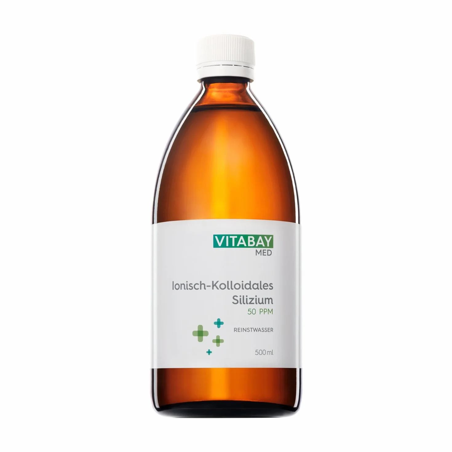 Vitabay Krzem koloidalny 50 PPM • 500 ml • wysoka dawka • poziom czystości 99,99% • bez dodatkowych dodatków • napełniony w butelce z brązowego szkła • Made in Germany