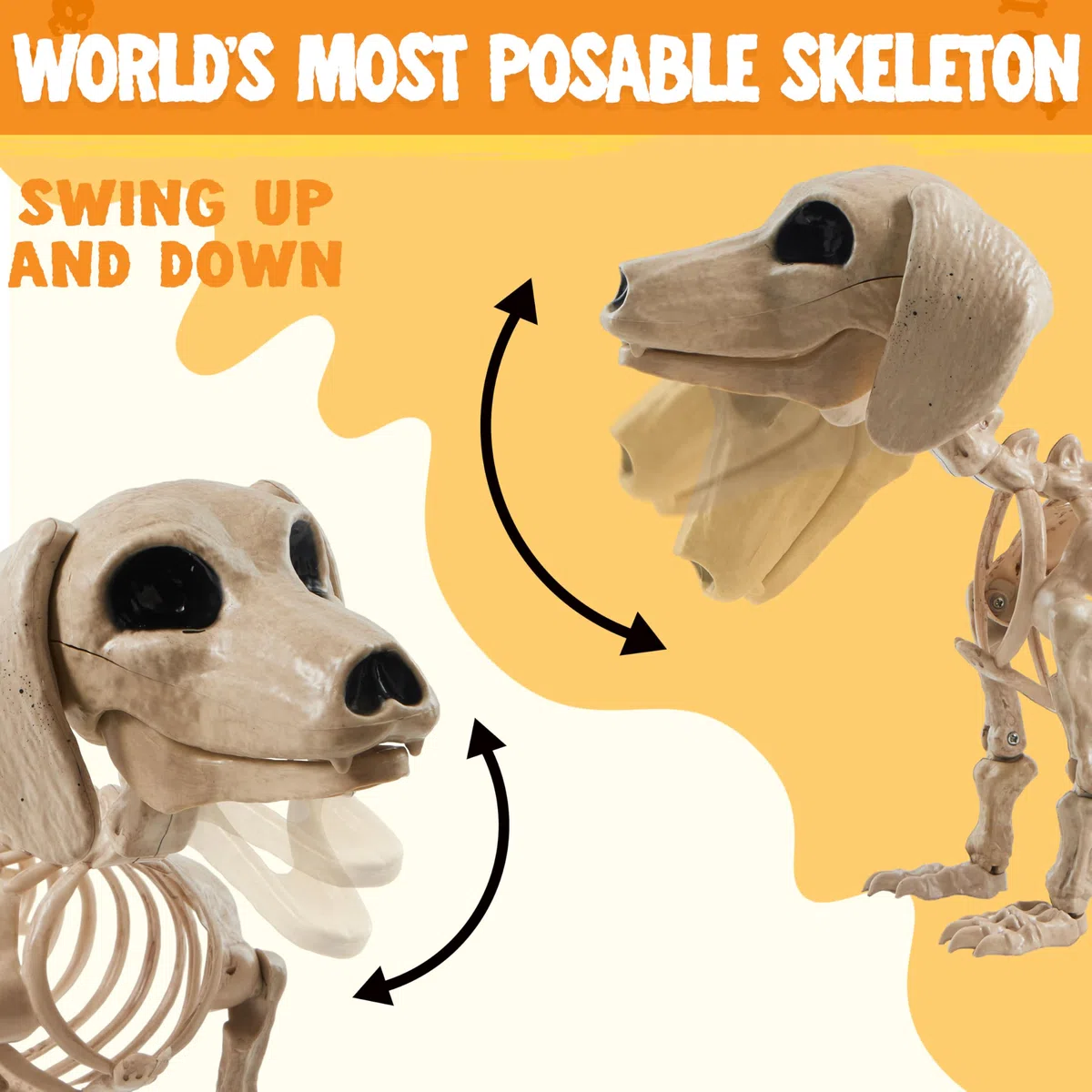 JOYIN Szkielet psa na Halloween, 61 cm, plastikowy szkielet zwierzęcy, dekoracje z możliwymi połączeniami, sceny cmentarne, nawiedzony dom, rekwizyt, dekoracja na imprezę, do wewnątrz i na zewnątrz