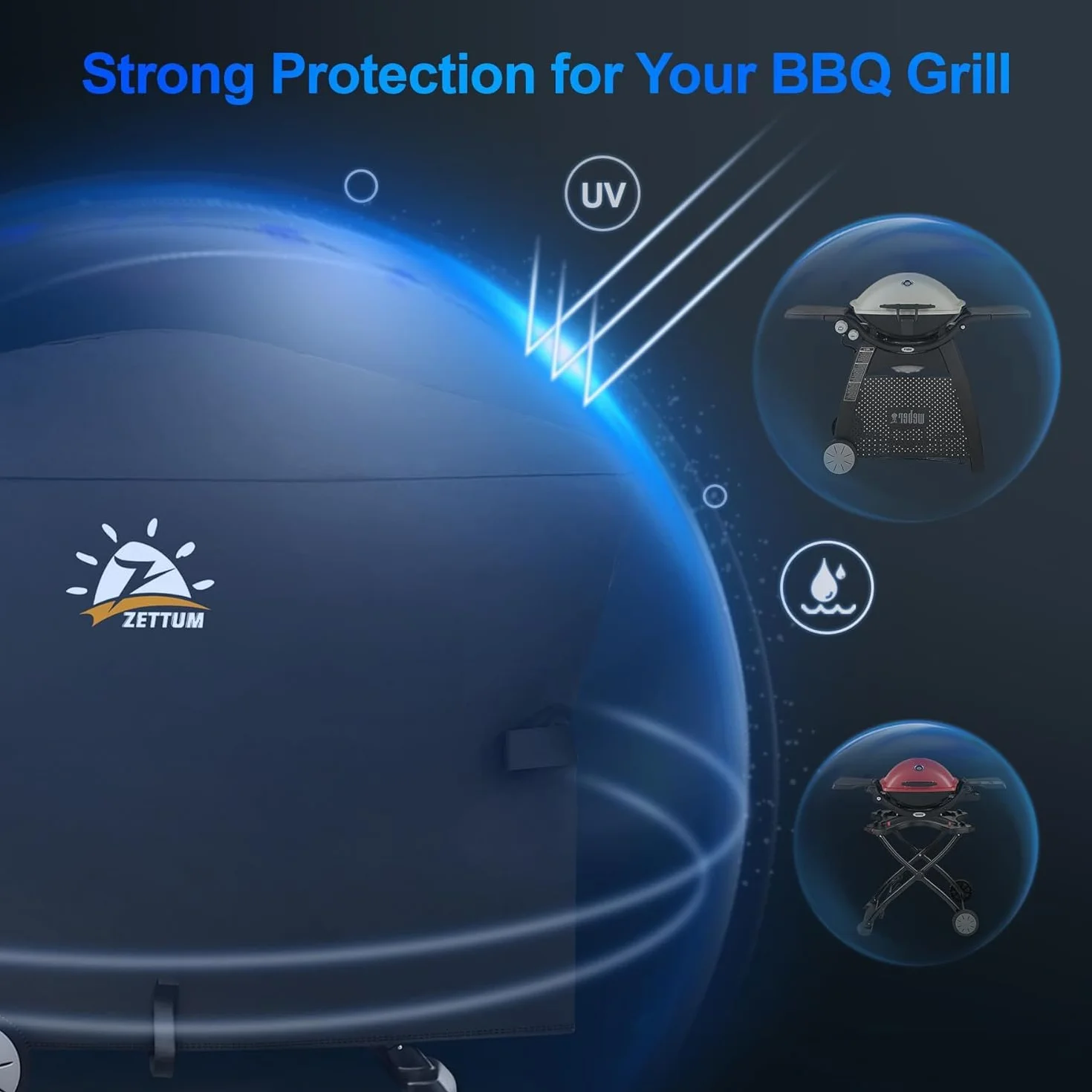 Zettum Pokrowiec na grill Weber Q2000/3000 Series, pokrowiec na grill 7112, wytrzymały i wodoodporny, pokrowiec poliuretanowy do Weber Q3200, 3000, 320, 300 i innych (dł. 144 x szer. 57 x wys. 99 cm)