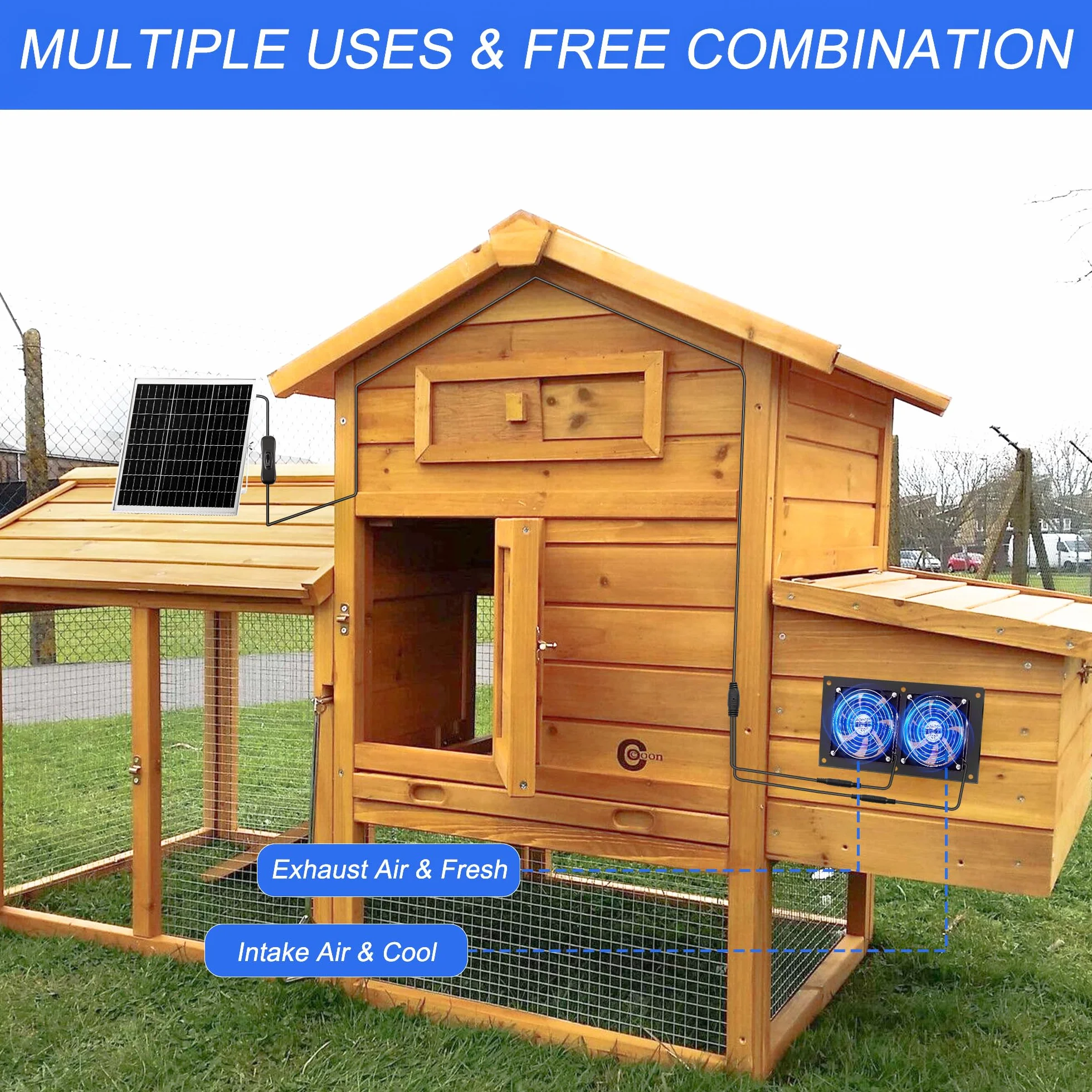 Joycabin Wentylator solarny, 15 W, moduł solarny, podwójny wentylator wydechowy, przenośny solarny wentylator wyciągowy do małych kurników, szklarni, domków dla zwierząt domowych, garażu, piwnicy