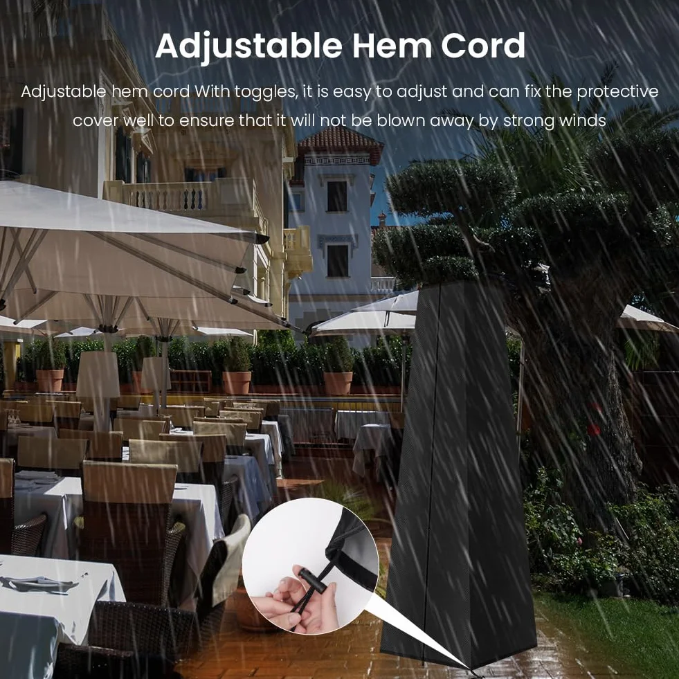 AOOWU Wodoodporny pokrowiec ochronny na taras, 210D Oxford Heater Cover with Cordn and Long Zipper, Protective Cover For Pyramidal Terrace Fiers (221X61X53CM)