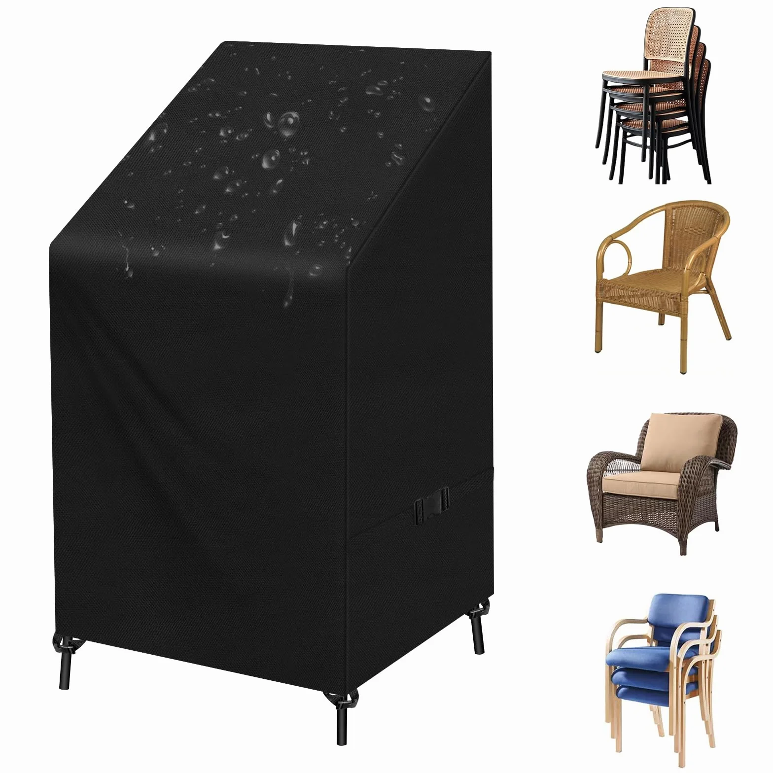 SIRUITON Pokrowiec na krzesło ogrodowe wytrzymały wodoodporny pokrowiec na krzesło do układania w stos tkanina Oxford 420D czarny 120 x 65 x 65/80 cm