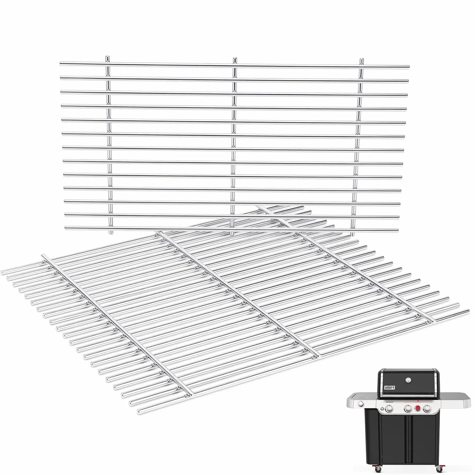 GFTIME Ruszty grillowe 47,9 cm ze stali nierdzewnej 304 do Weber Genesis II 300 & II LX 300 (od 2017) E/S 310 315 325 330 335 345, 7 mm stal nierdzewna, zamiennik do 66095 66802 66805, 2-częściowy
