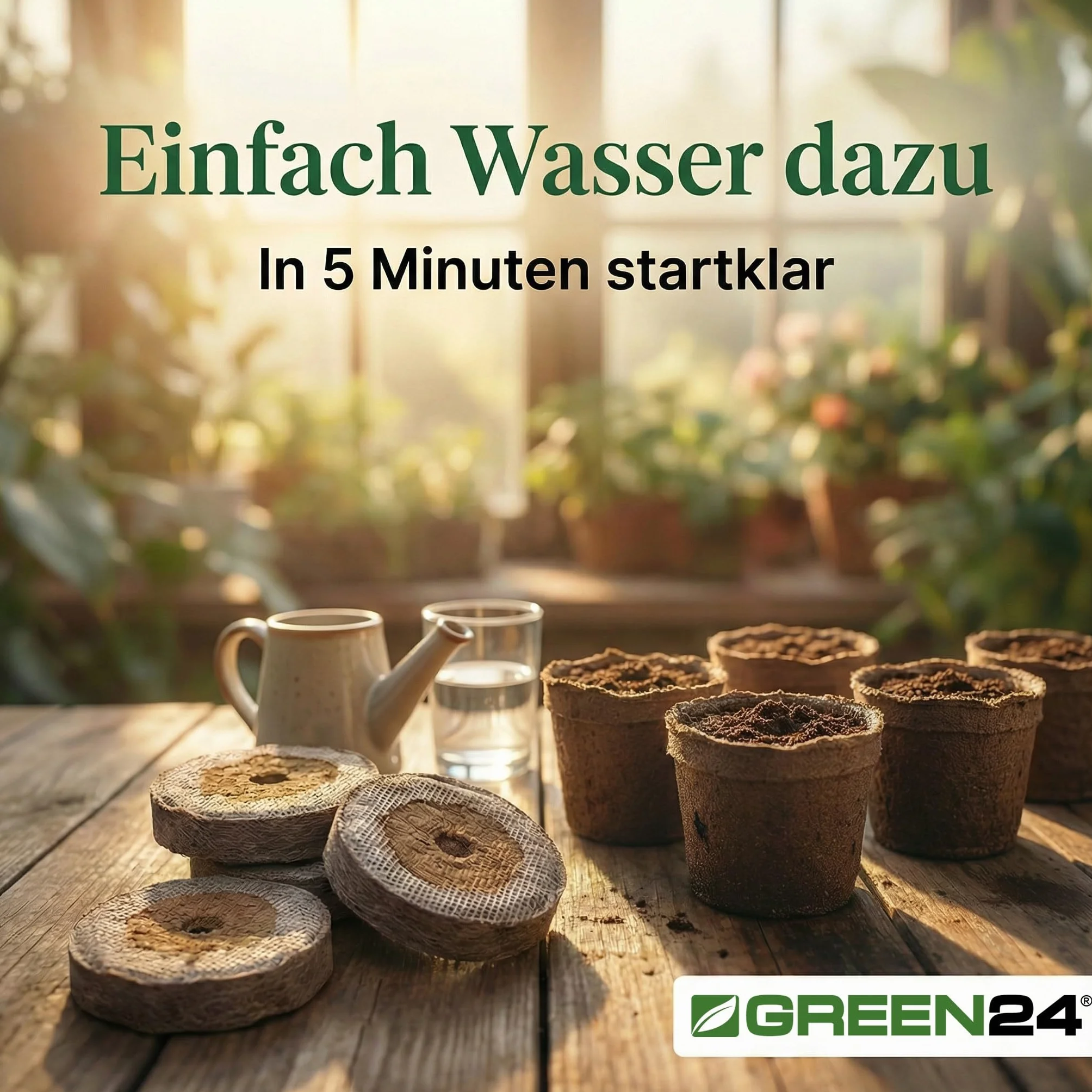 GREEN24 100 sztuk doniczek torfowych Ø 44 mm Made by Jiffy® tabletki do torfu, ziemia do siewu, tabletki torfowe z instrukcją obsługi (może nie być dostępna w języku polskim)